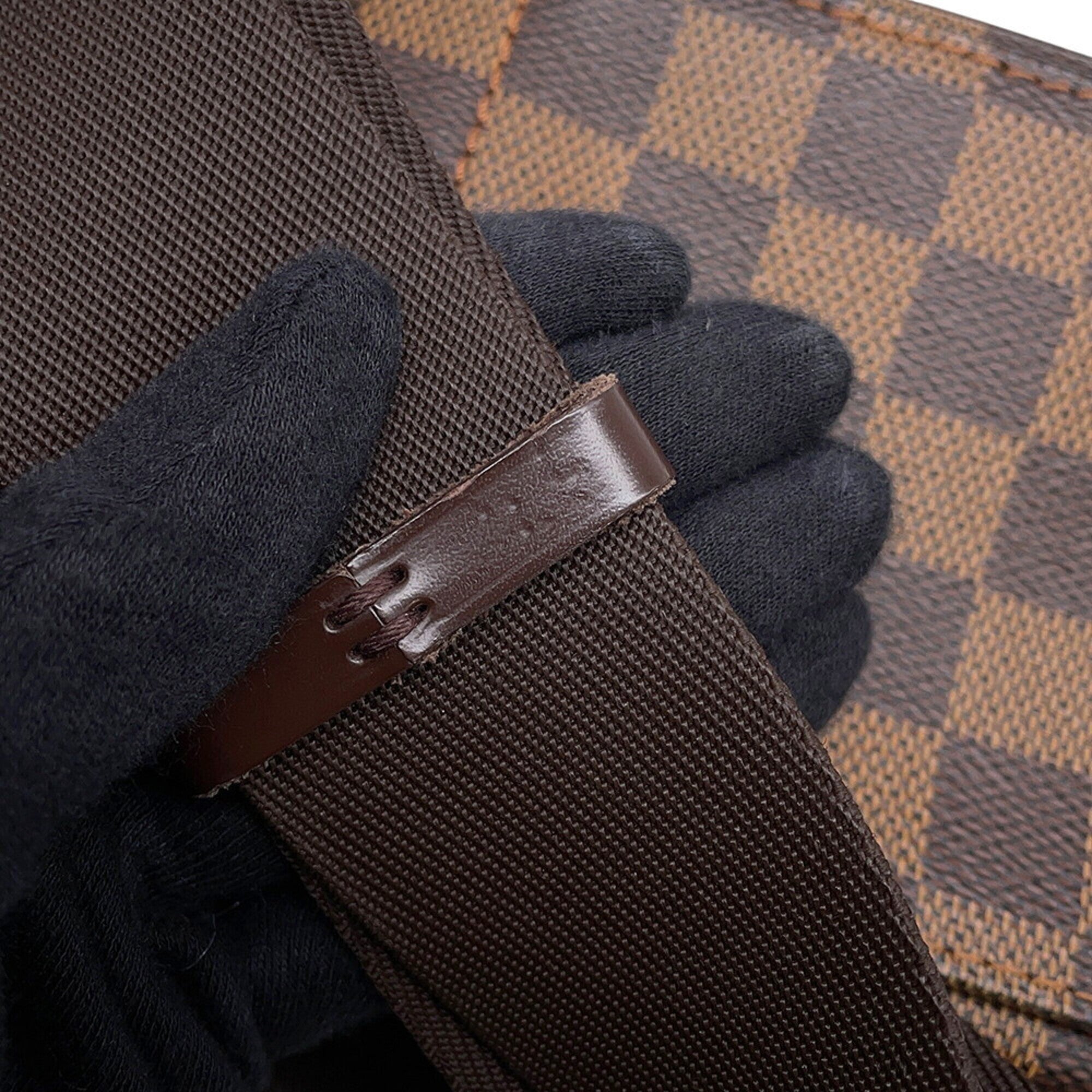 Louis Vuitton Brown Damier Canvas Ebene Exotic Leather Handbag Pouch Shoulder Bag Sling Bag (Pre-Owned)