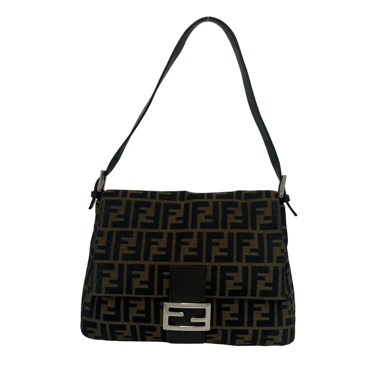 Fendi Black Brown Canvas Leather Shoulder Bag (Pre-Owned)