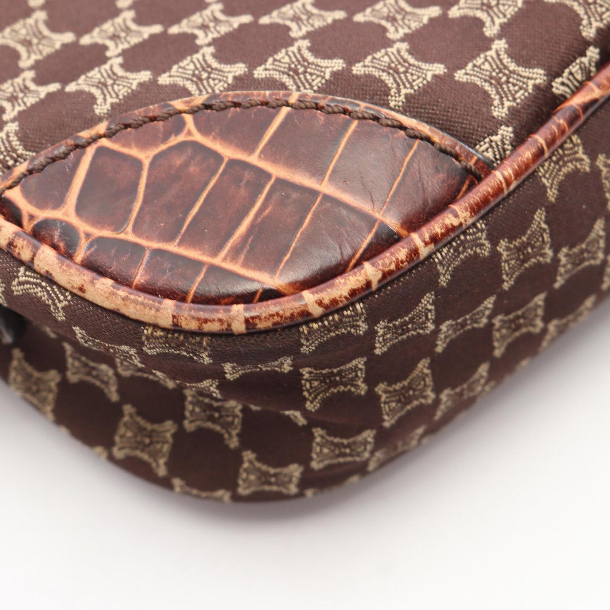 Celine Brown Canvas Leather Handbag Shoulder Bag (Pre-Owned)
