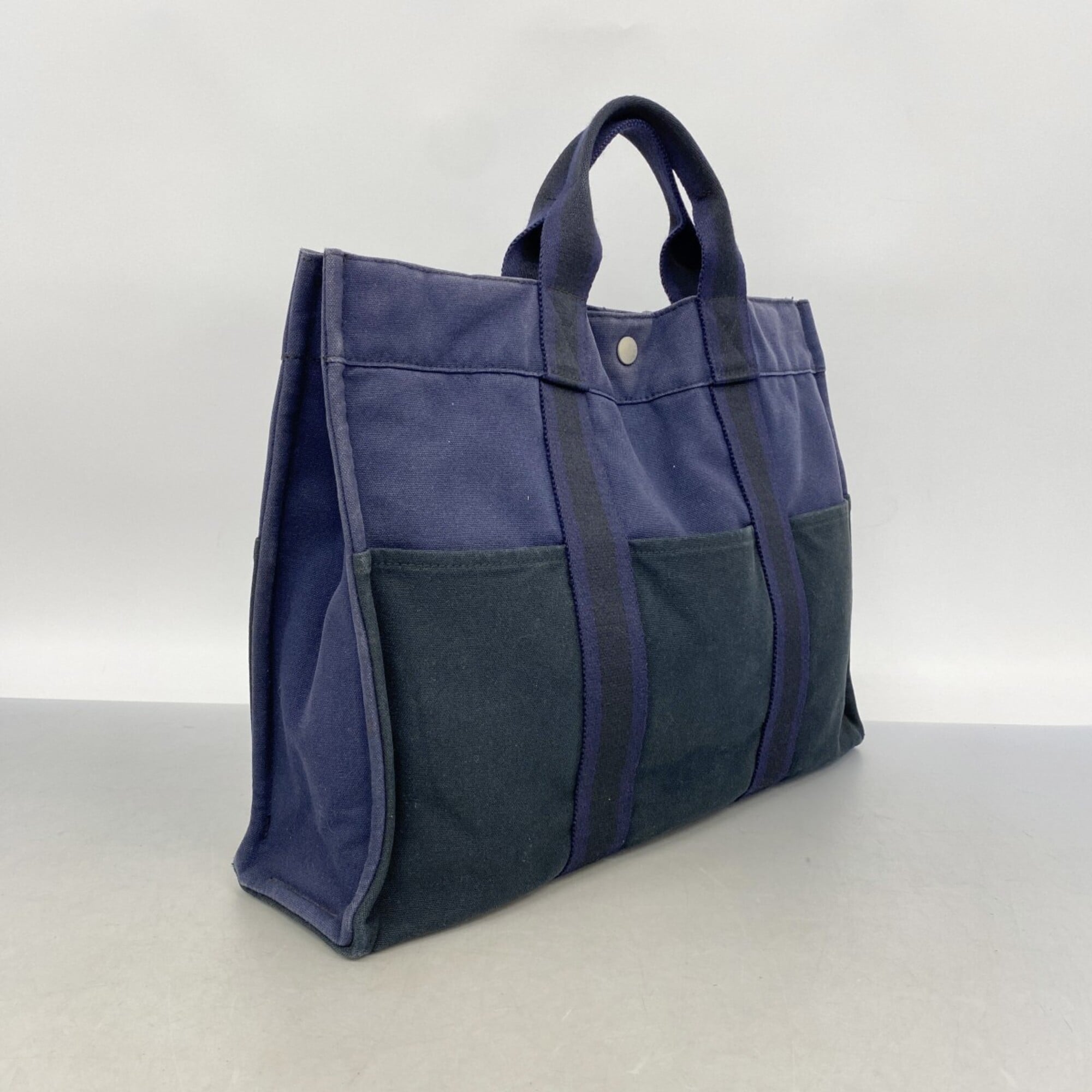 Hermes Black Navy Canvas Tote Bag (Pre-Owned)