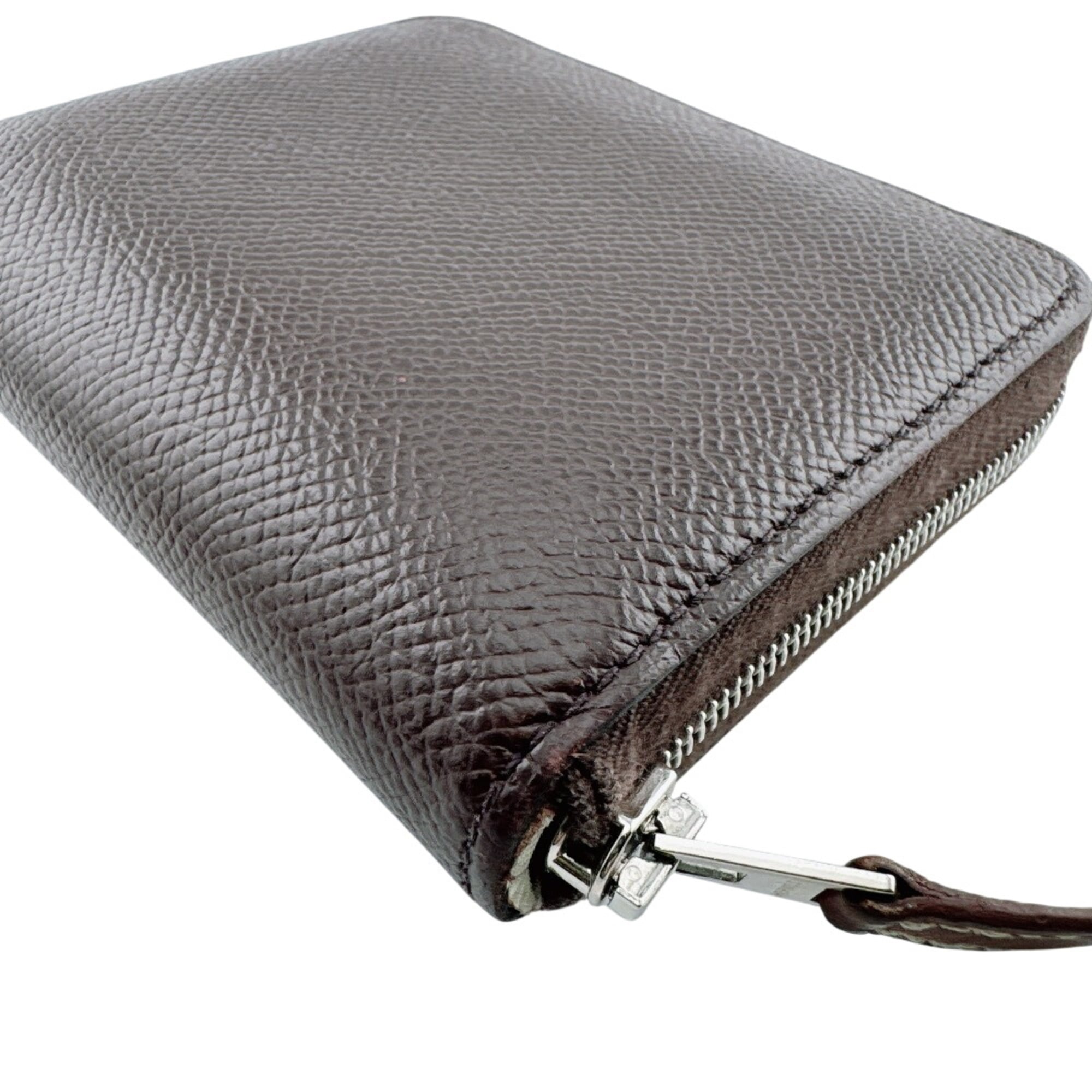 Hermes Azap Brown Leather Silk Coin Purse/Coin Case (Pre-Owned)