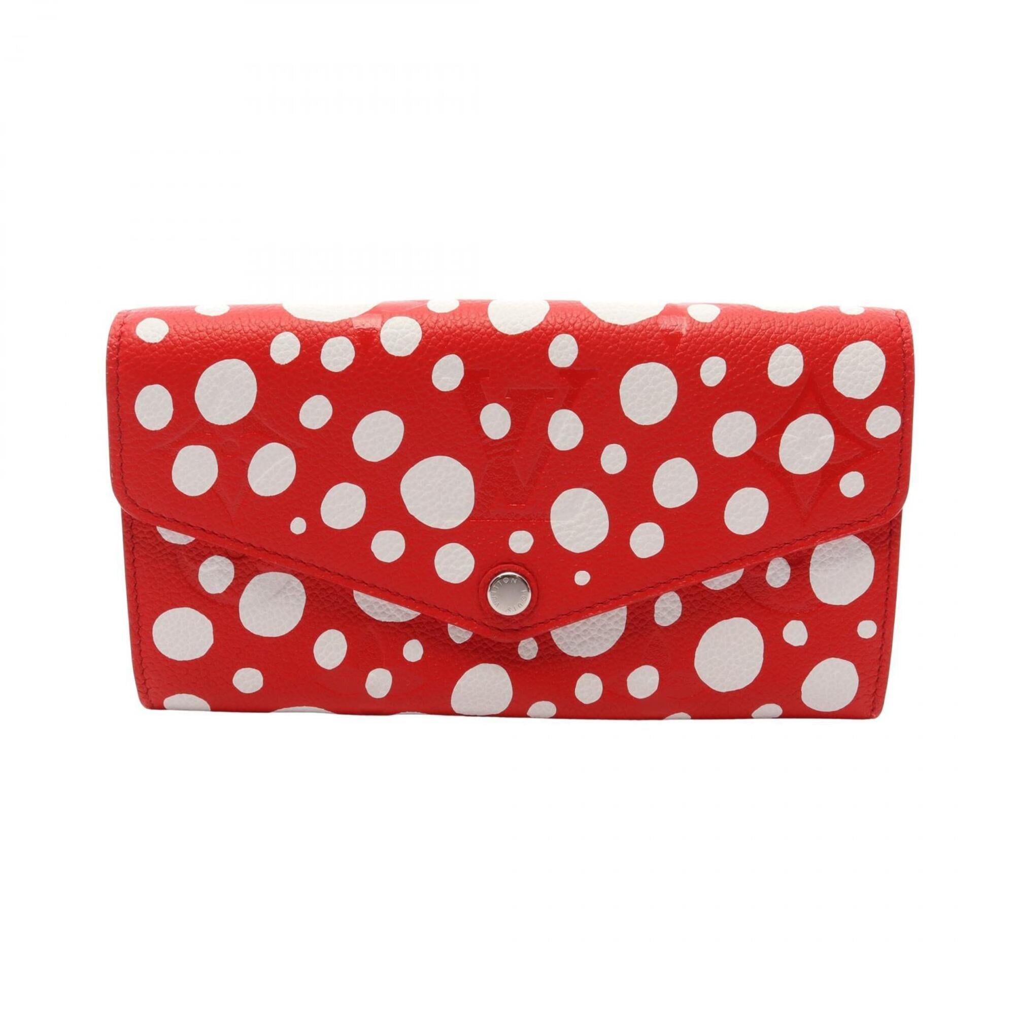 Louis Vuitton Red Color White Leather Long Wallet (Bi-Fold) (Pre-Owned)