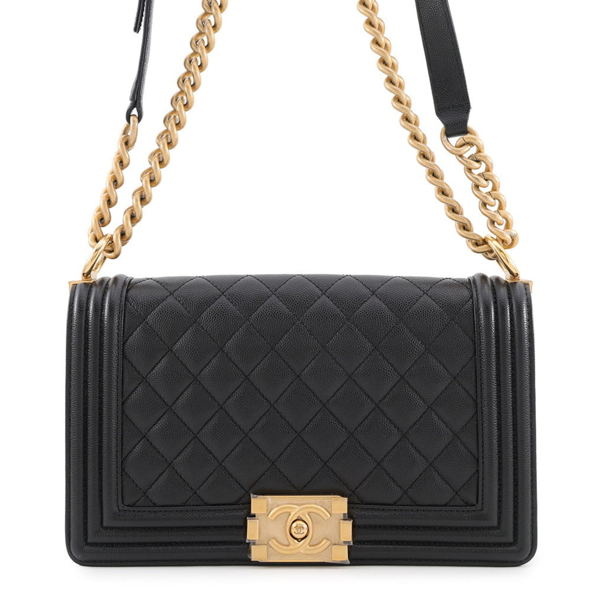 Chanel Boy Chanel Black Grained Calfskin Handbag Shoulder Bag (Pre-Owned)