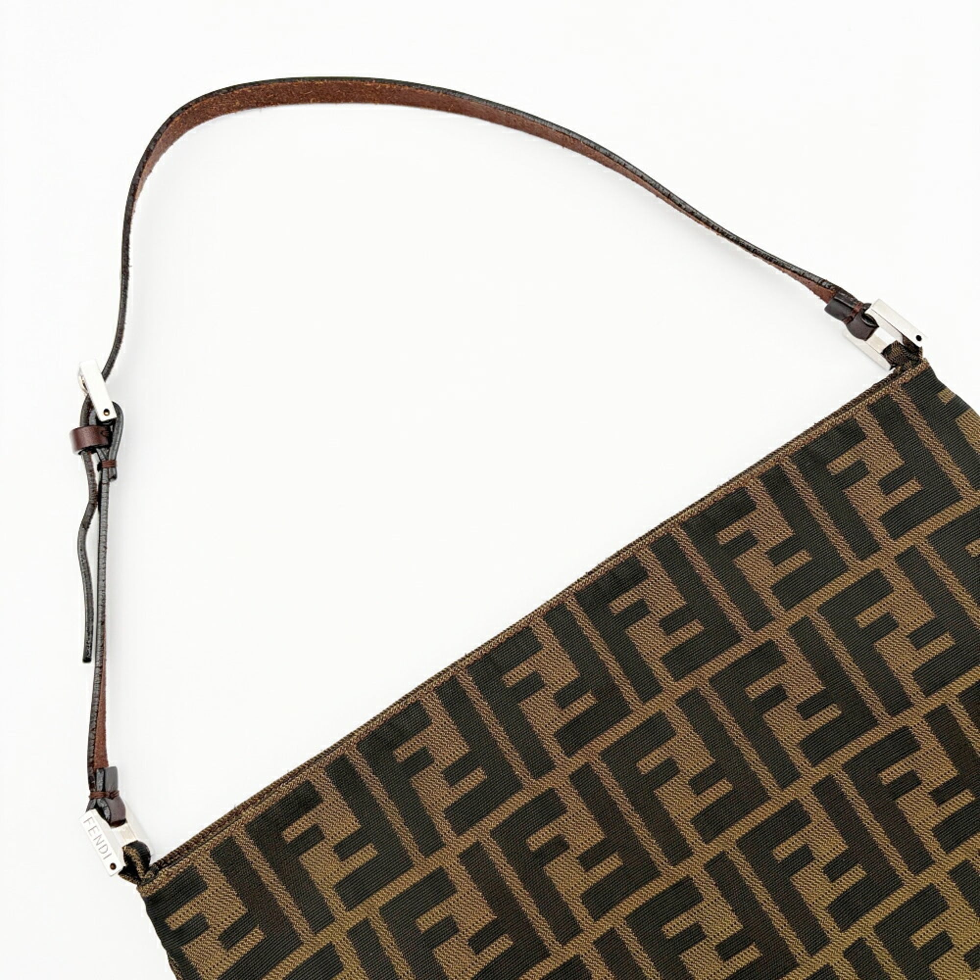 Fendi Dark Brown Canvas Leather Shoulder Bag (Pre-Owned)