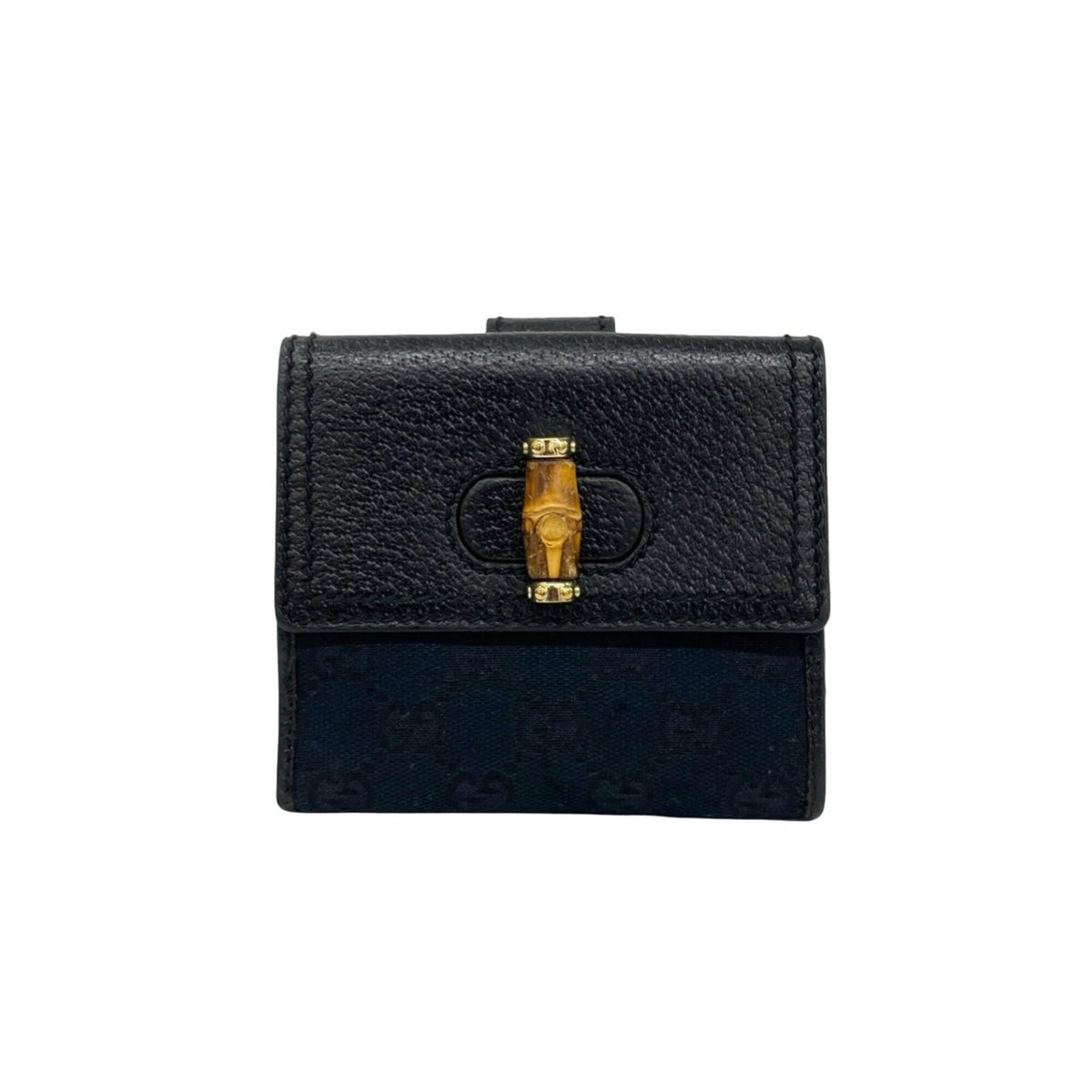 Gucci Black Leather Canvas Bamboo Wallet (Bi-Fold) (Pre-Owned)
