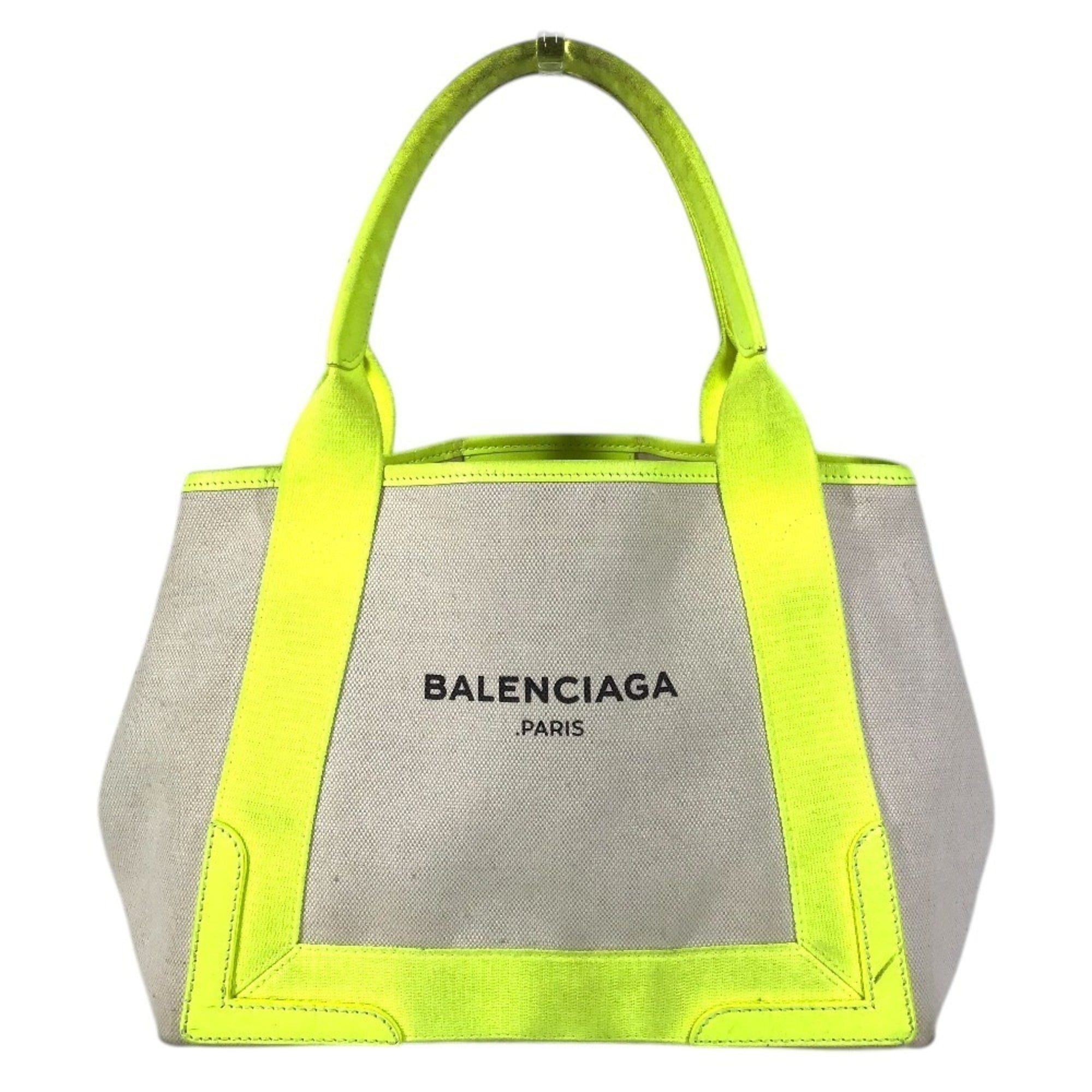 Balenciaga White Yellow Leather Canvas Handbag Tote Bag (Pre-Owned)