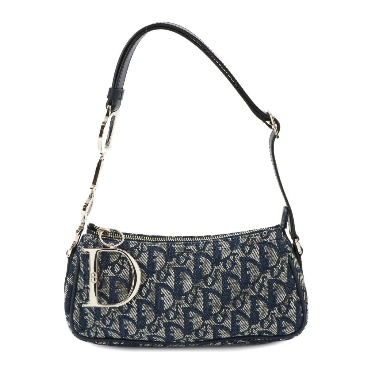 Christian Dior Navy Canvas Leather Handbag Shoulder Bag (Pre-Owned)