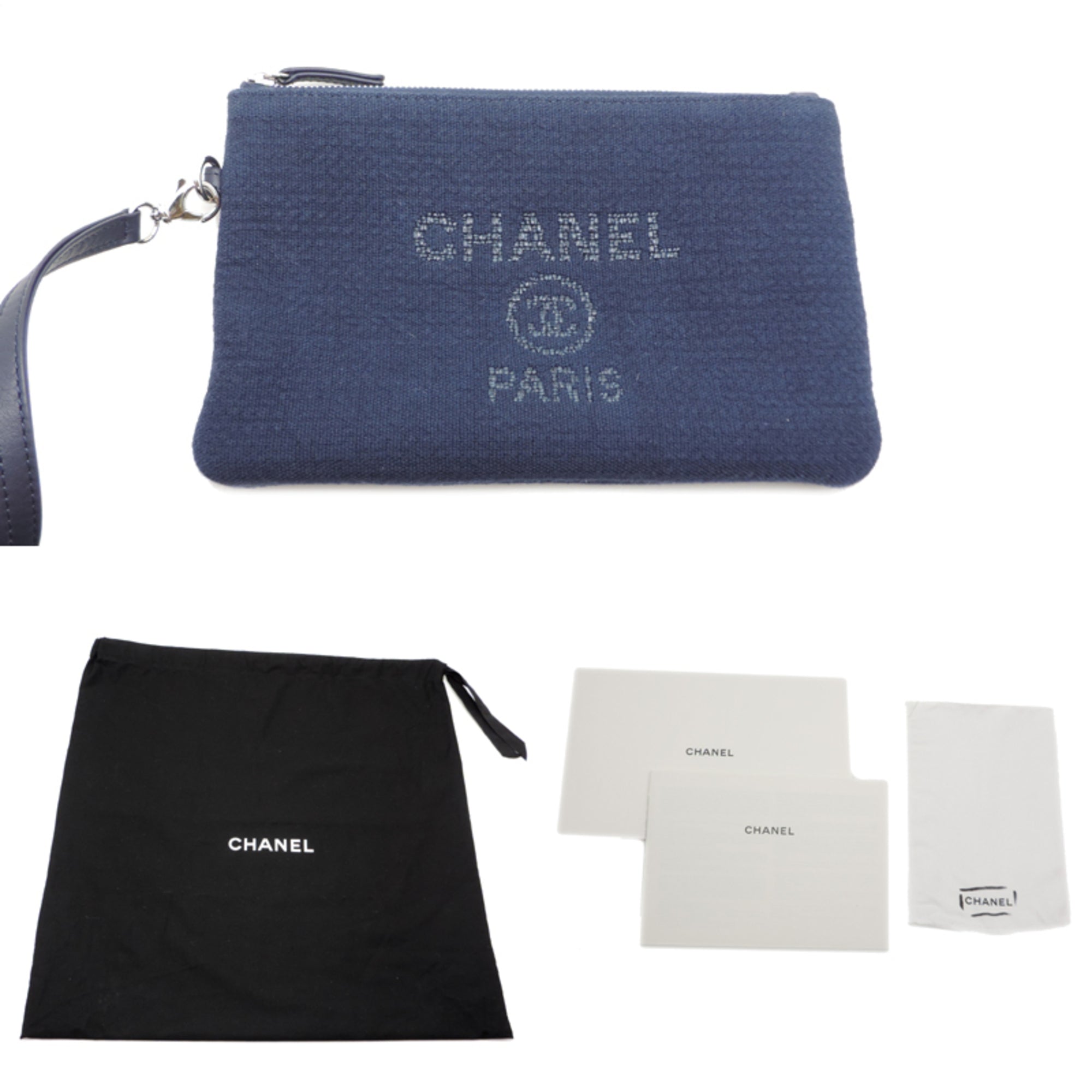 Chanel Navy Canvas Leather Pouch Shoulder Bag (Pre-Owned)