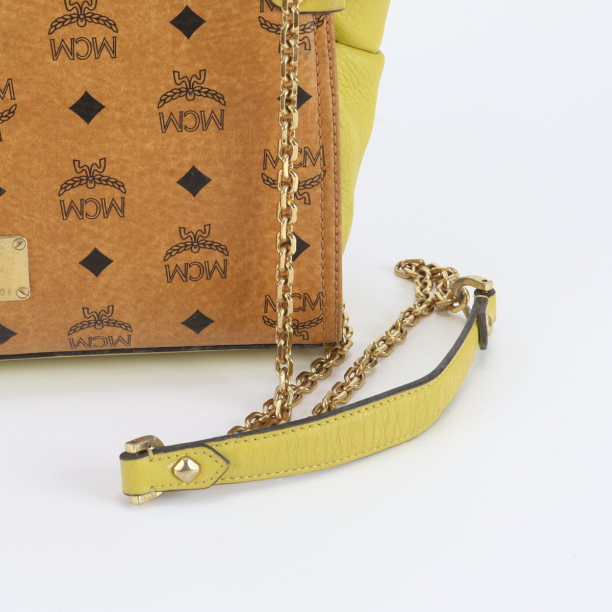 Mcm Brown Green Leather Coated Canvas Crossbody Bag Shoulder Bag (Pre-Owned)