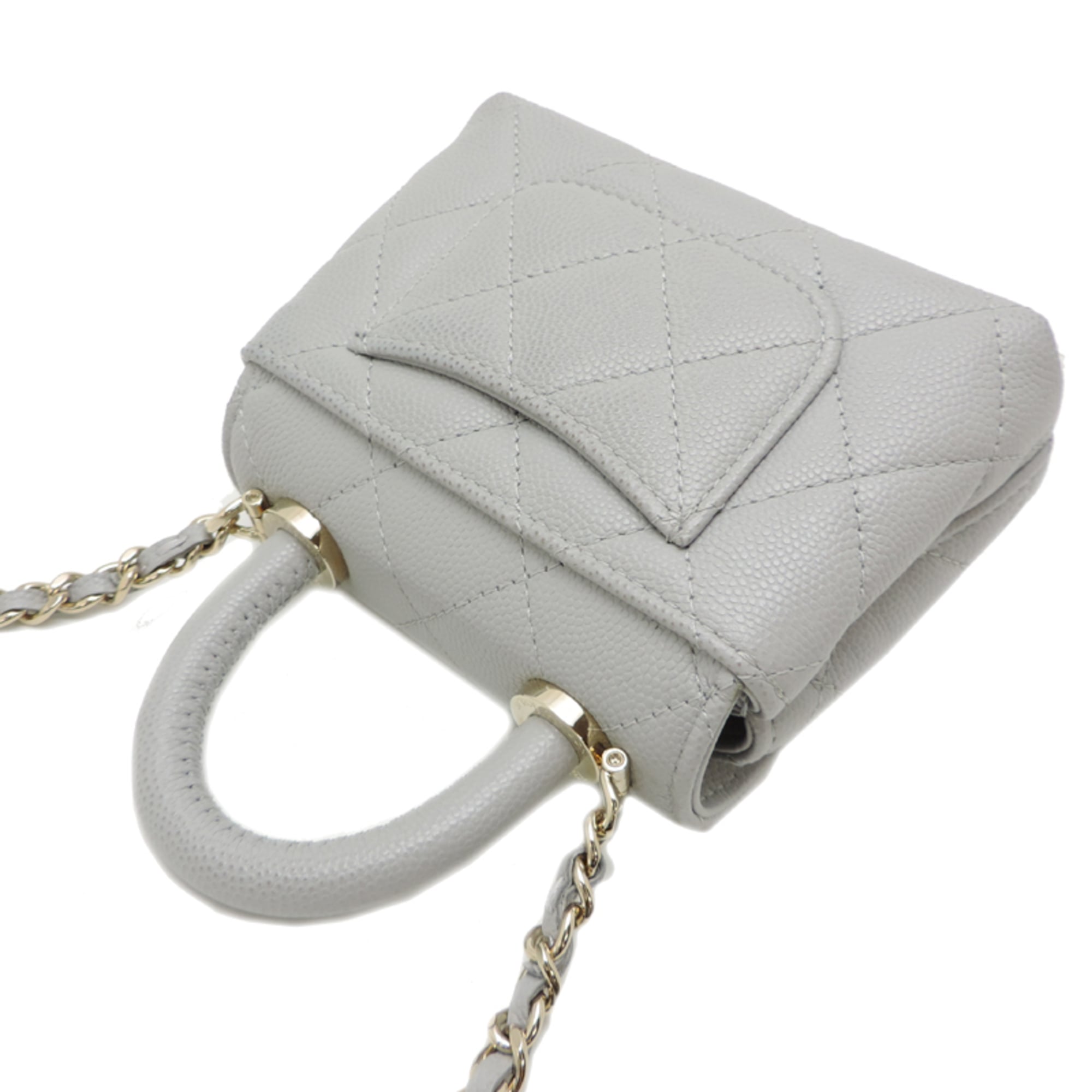 Chanel Gray Grained Calfskin Handbag (Pre-Owned)
