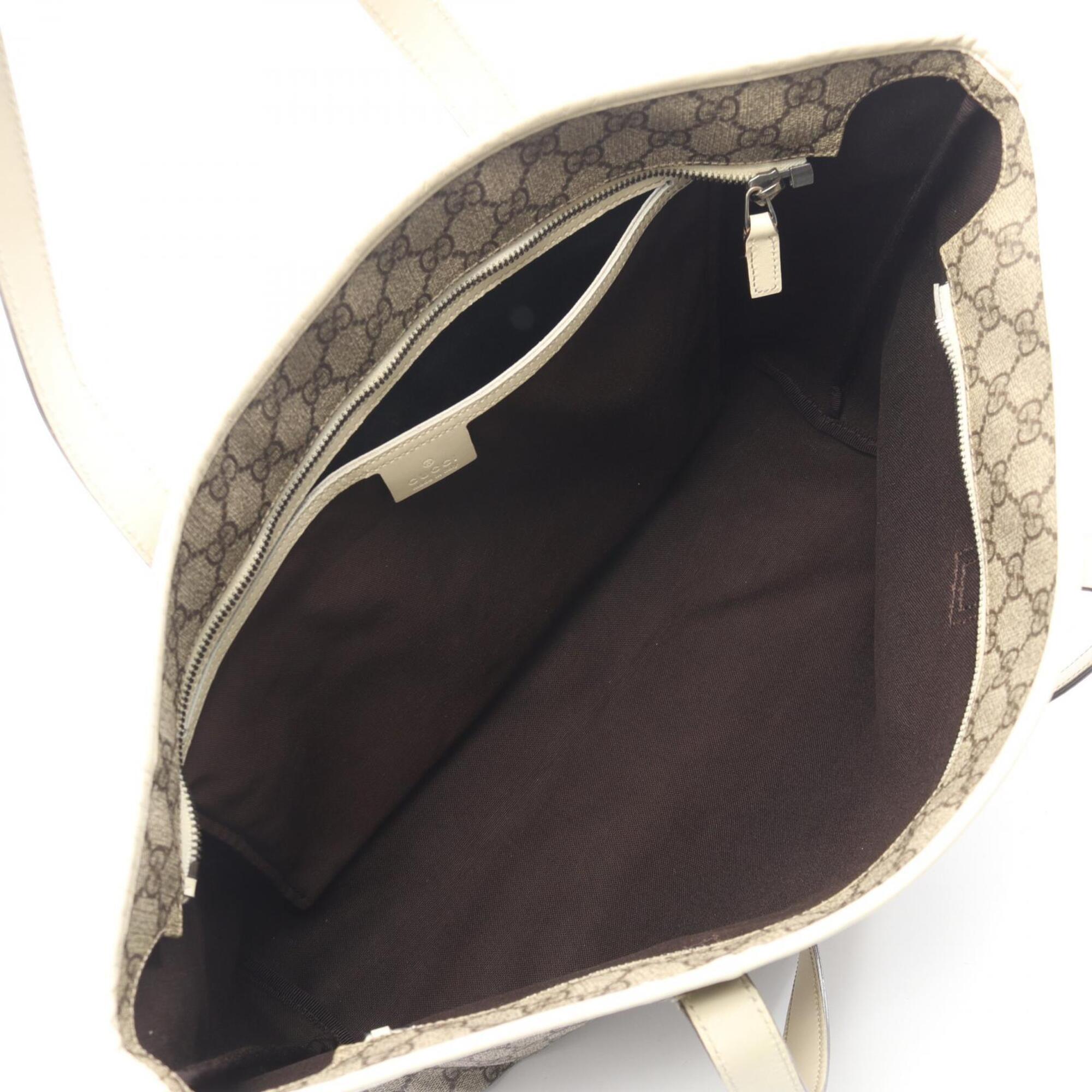 Gucci Beige White Gg Supreme Leather Handbag Tote Bag (Pre-Owned)