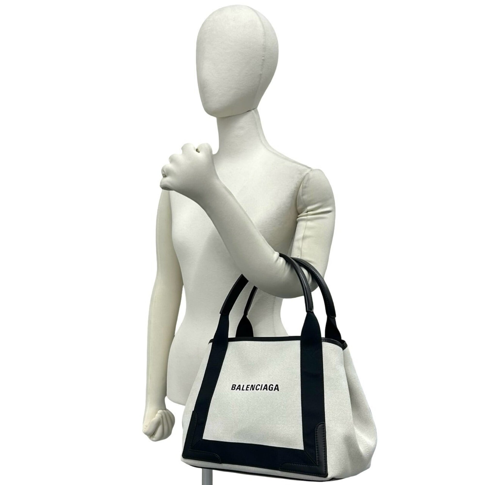 Balenciaga Navy White Canvas Leather Handbag Pouch Tote Bag (Pre-Owned)