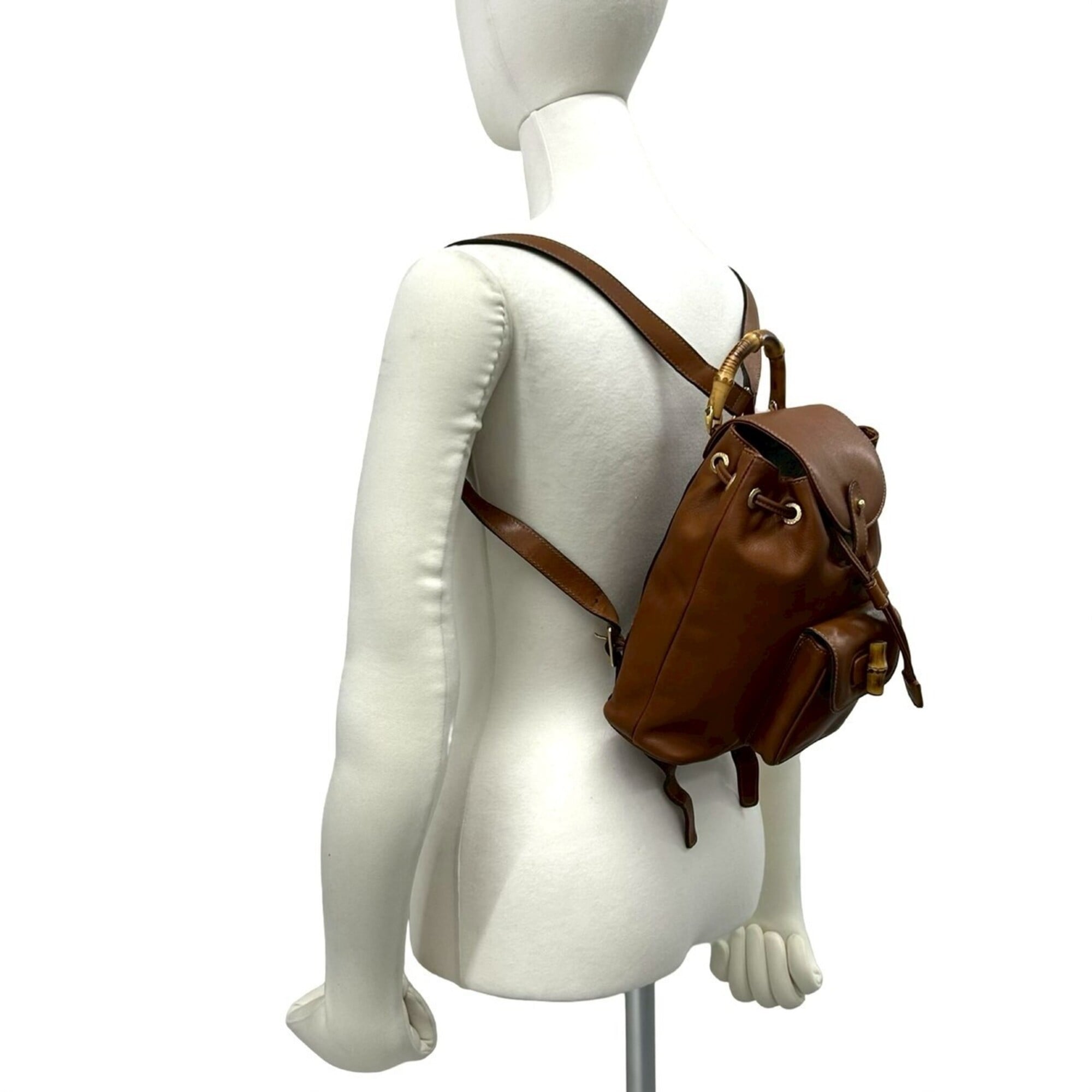 Gucci Brown Leather Bamboo Backpack (Pre-Owned)