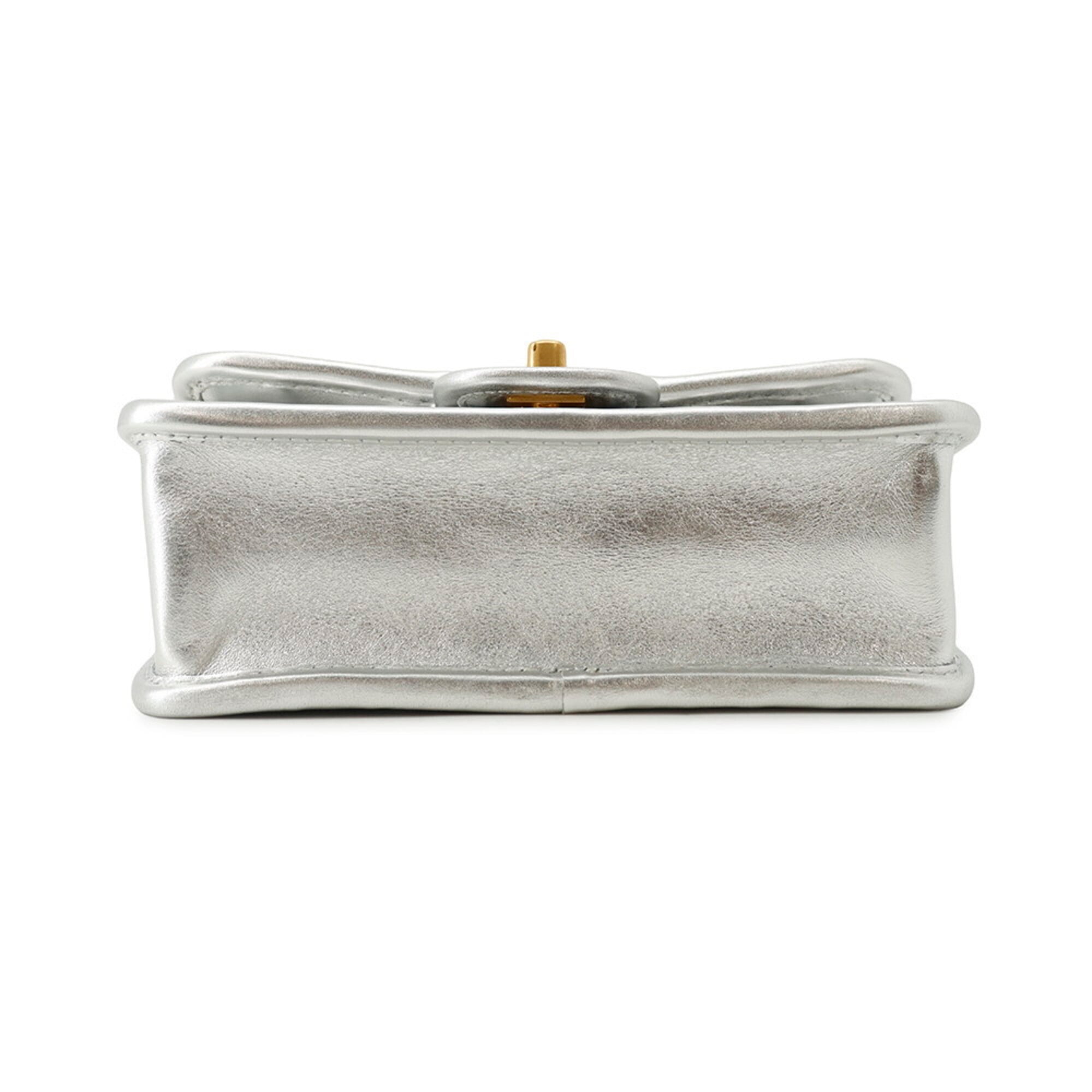 Chanel Metallic Silver Leather Handbag Shoulder Bag (Pre-Owned)