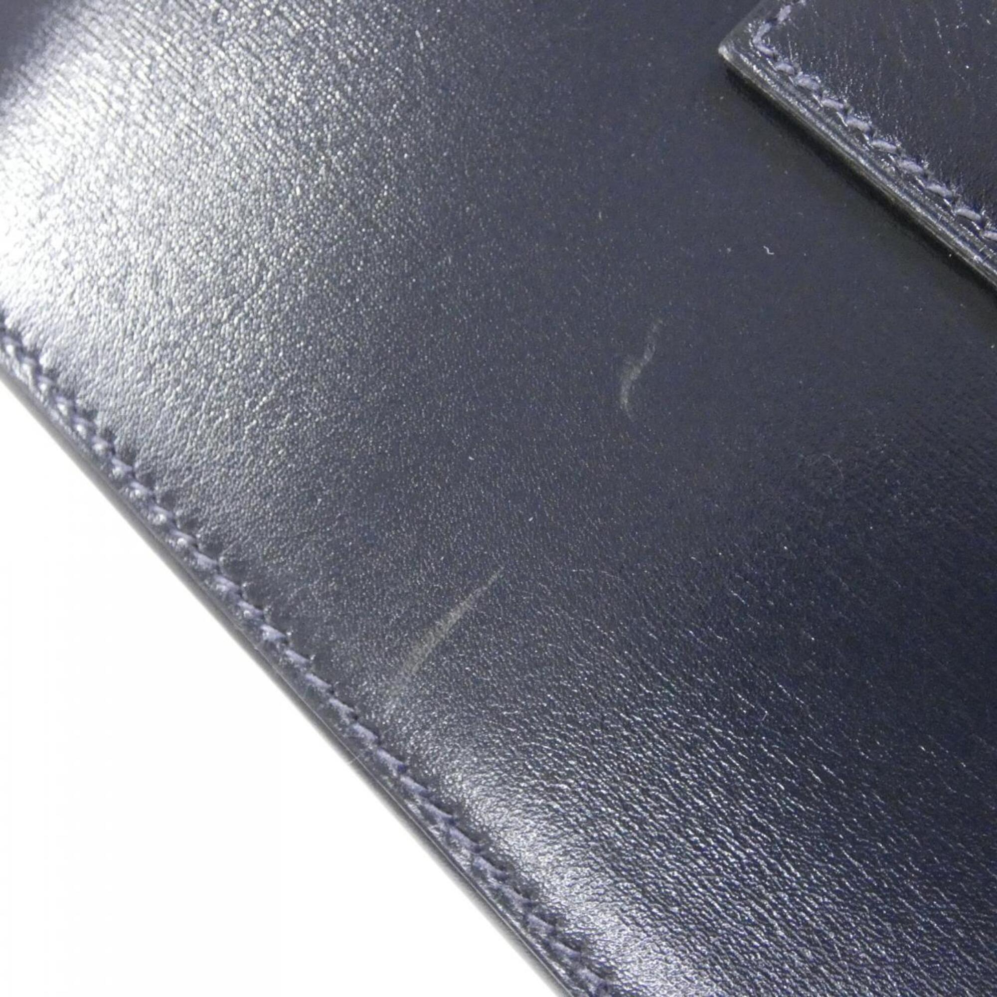 Hermes Navy Box Calf Leather Handbag (Pre-Owned)