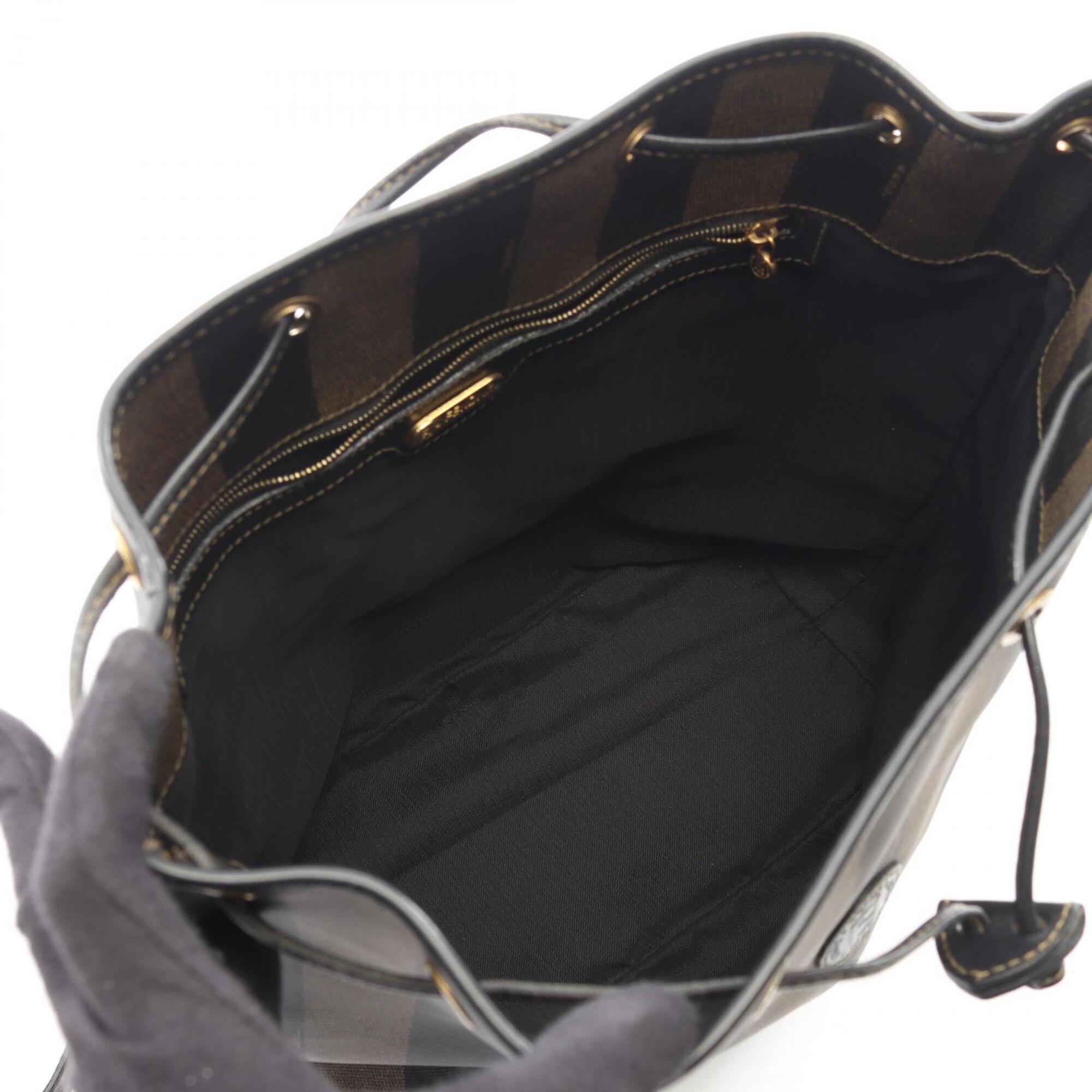 Fendi Black Brown Coated Canvas Leather Handbag Shoulder Bag (Pre-Owned)