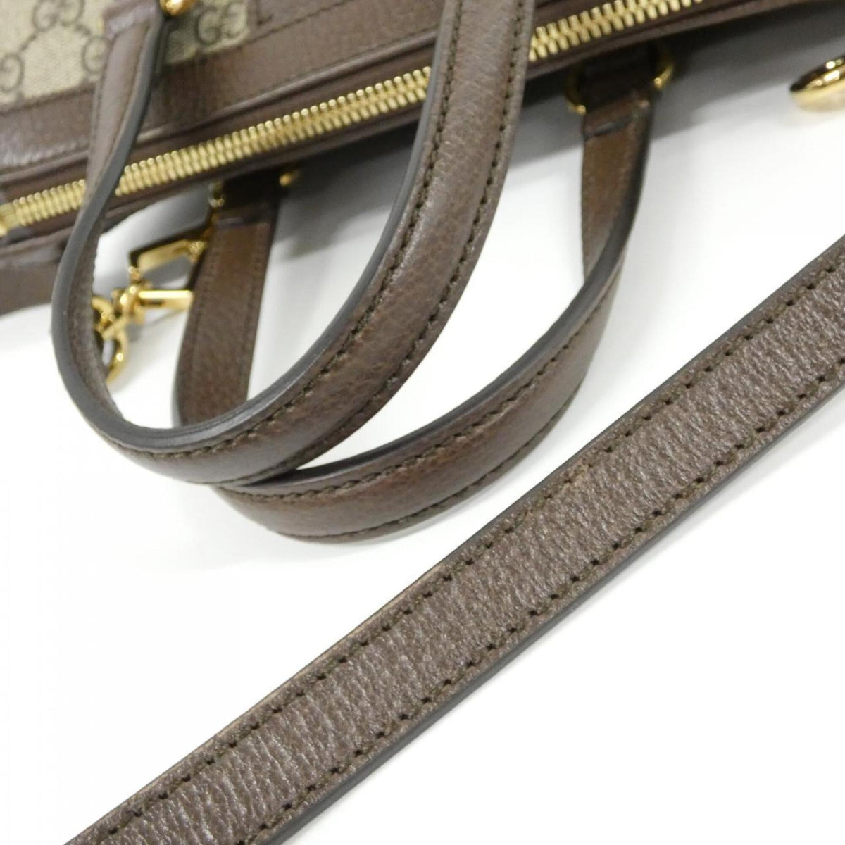 Gucci Beige Brown Gg Supreme Canvas Leather Handbag (Pre-Owned)