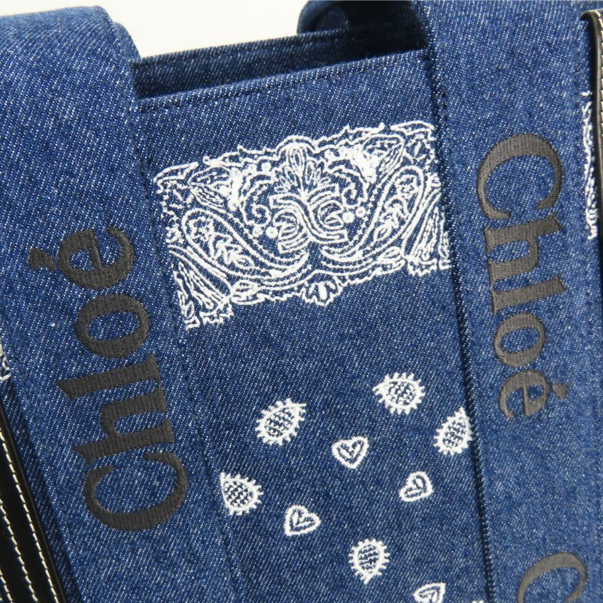 Chloé Blue White Cotton Denim Leather Tote Bag (Pre-Owned)