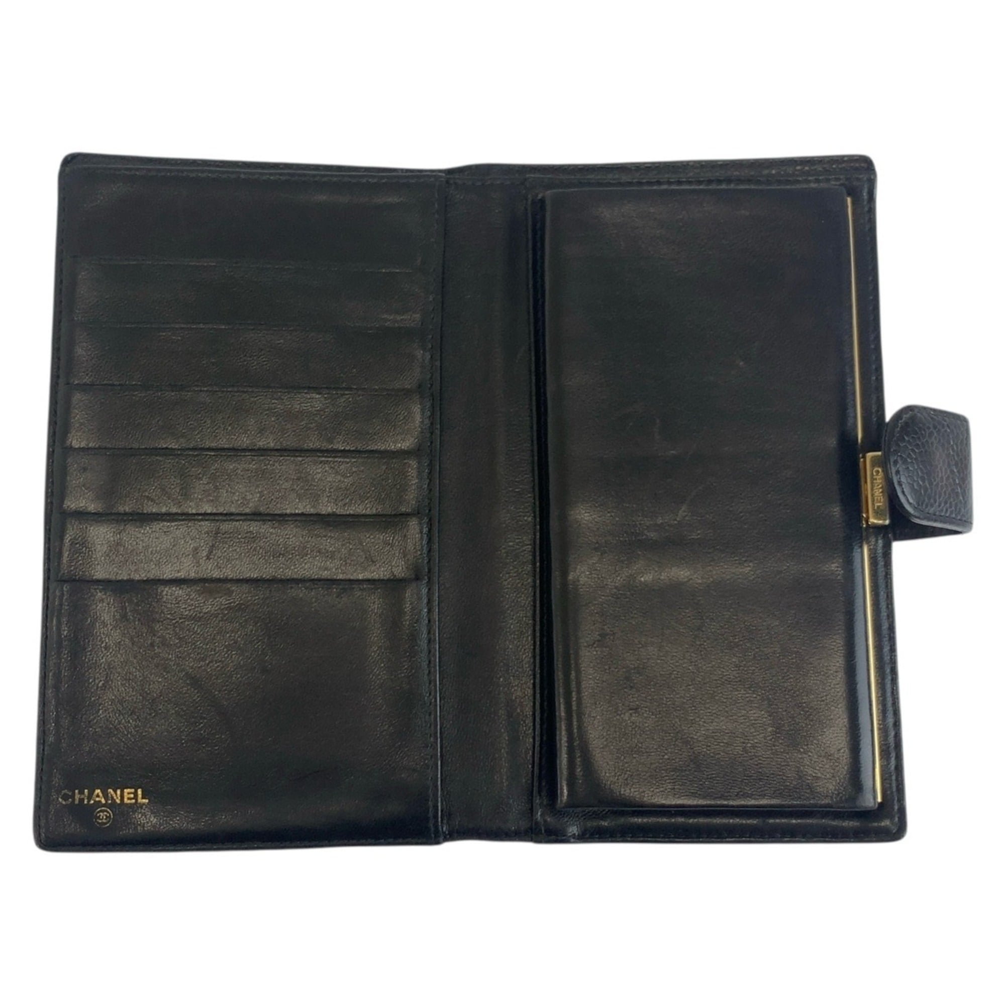 Chanel Black Leather Long Wallet (Bi-Fold) (Pre-Owned)