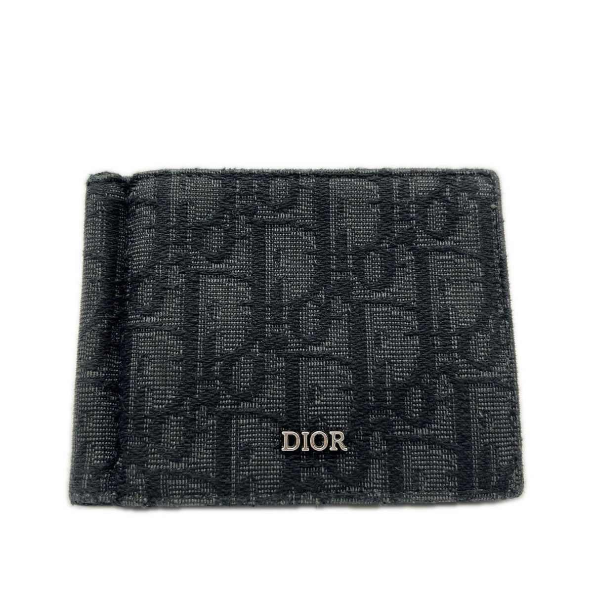 Christian Dior Black Gray Canvas Leather Money Clip (Pre-Owned)