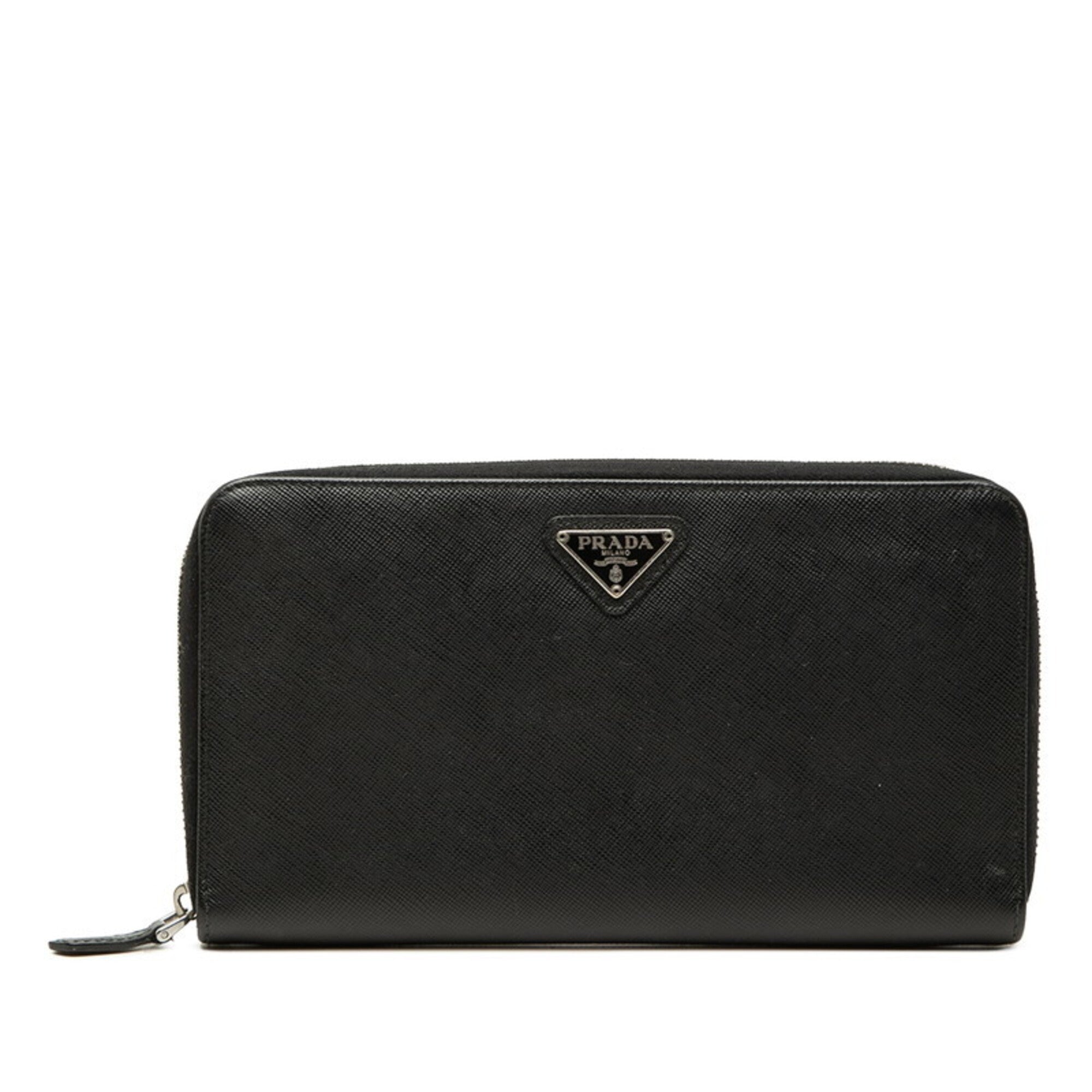 Prada Saffiano Black Leather Long Wallet (Bi-Fold) (Pre-Owned)