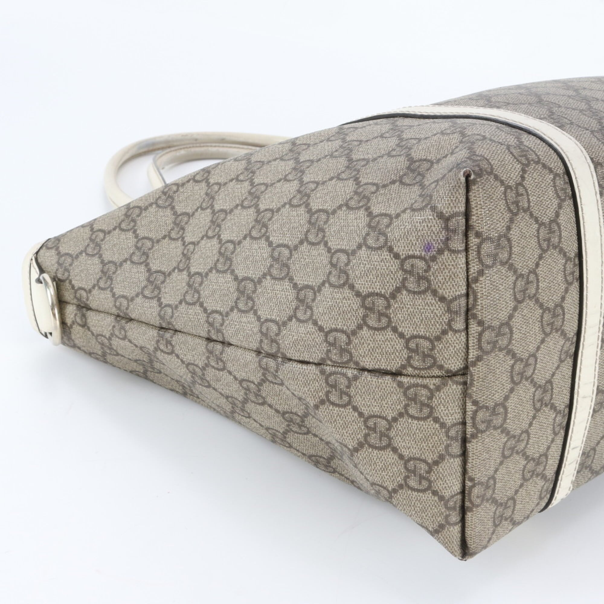 Gucci Beige Leather Coated Canvas Handbag Shoulder Bag Tote Bag (Pre-Owned)