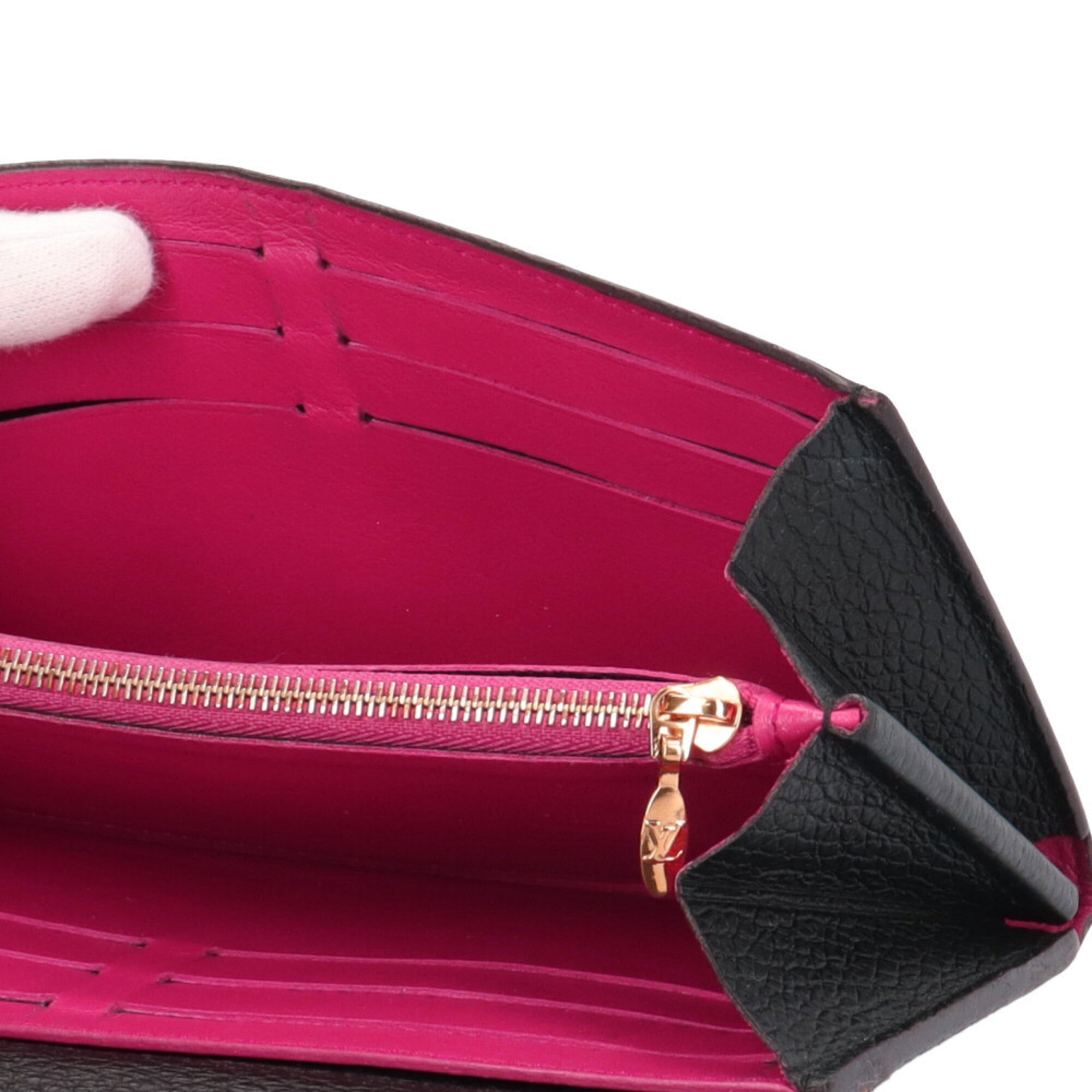 Louis Vuitton Black Fuchsia Pink Leather Long Wallet (Bi-Fold) (Pre-Owned)