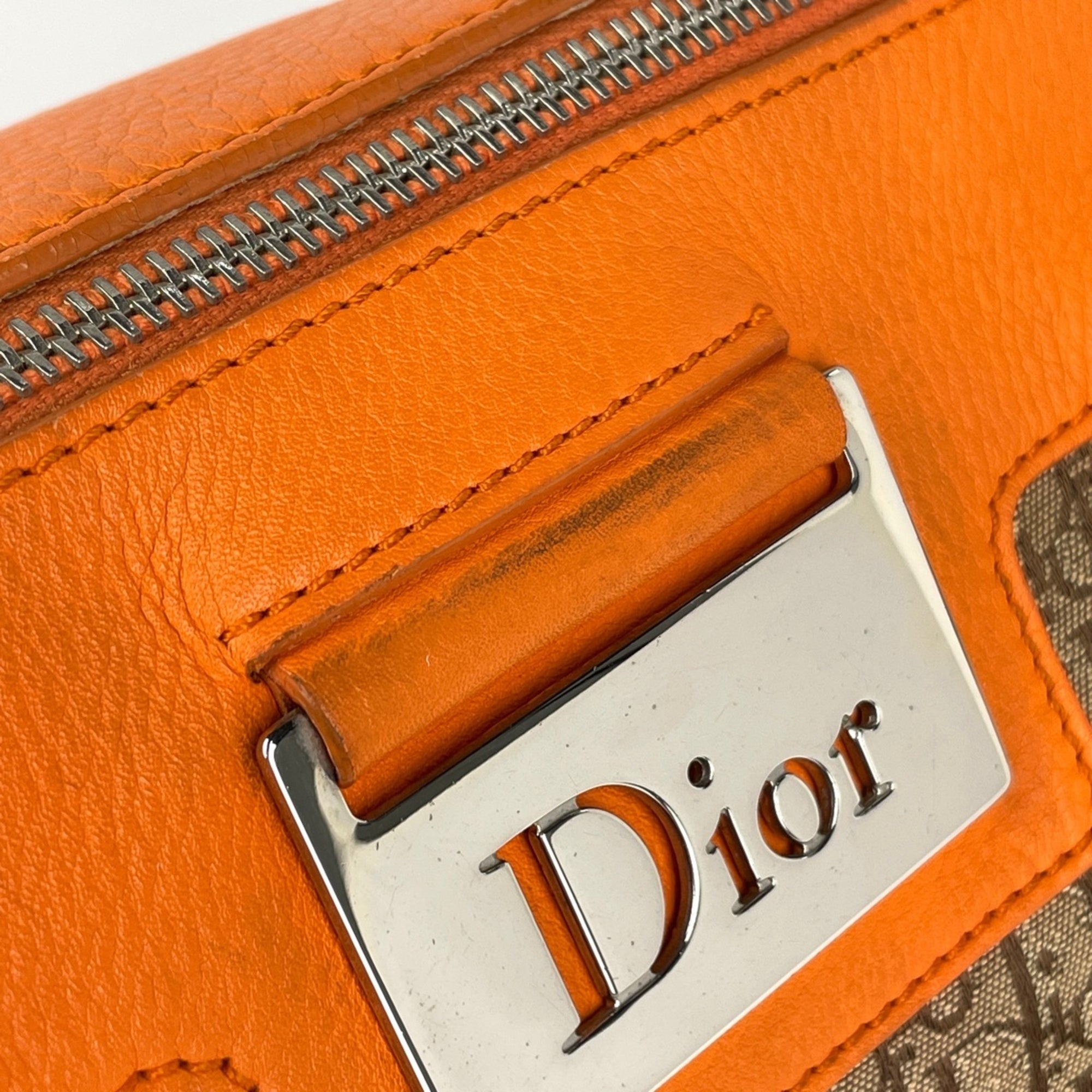 Christian Dior Beige Orange Canvas Leather Handbag (Pre-Owned)