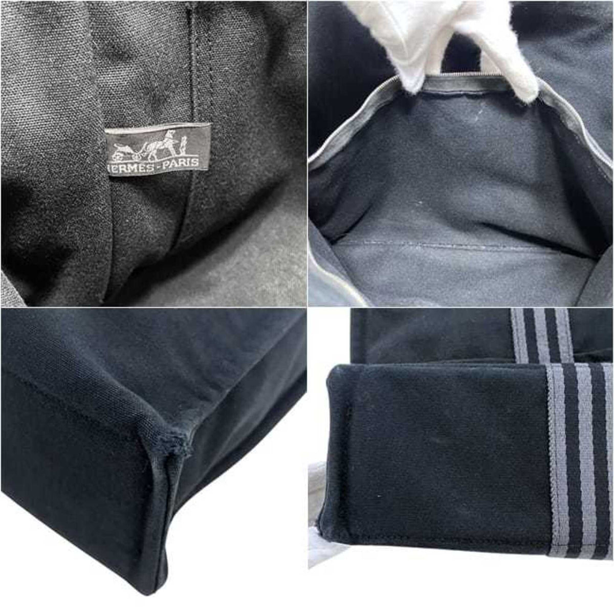 Hermes Fourre Tout Black Gray Cotton Canvas Tote Bag (Pre-Owned)