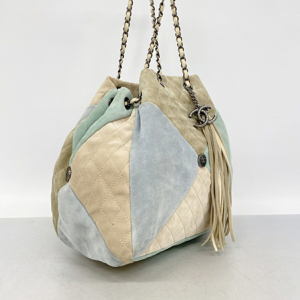 Chanel Beige Blue Green Suede Shoulder Bag (Pre-Owned)