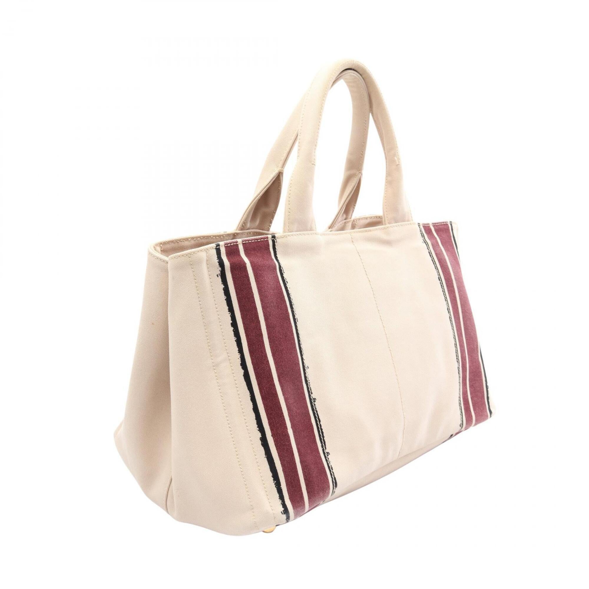 Prada Beige Black Bordeaux Canvas Handbag Tote Bag (Pre-Owned)