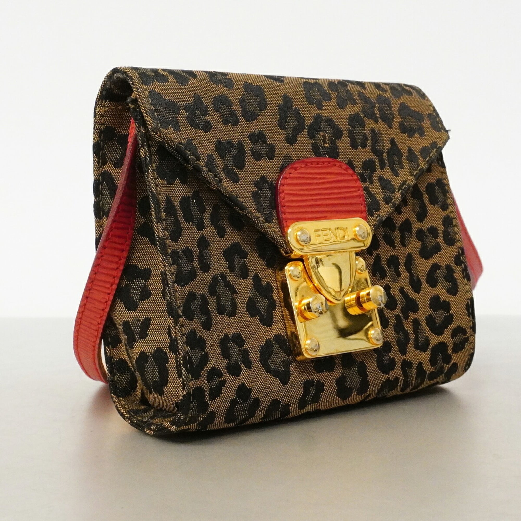 Fendi Brown Red Color Nylon Canvas Shoulder Bag (Pre-Owned)