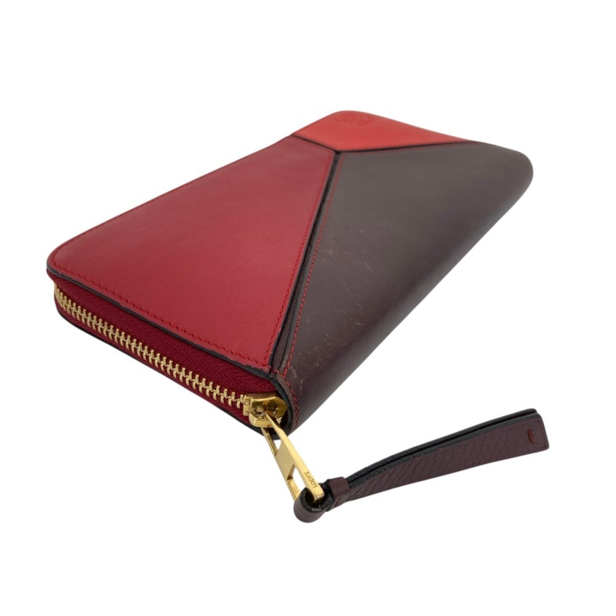 Loewe Brown Orange Red Color Leather Long Wallet (Bi-Fold) (Pre-Owned)
