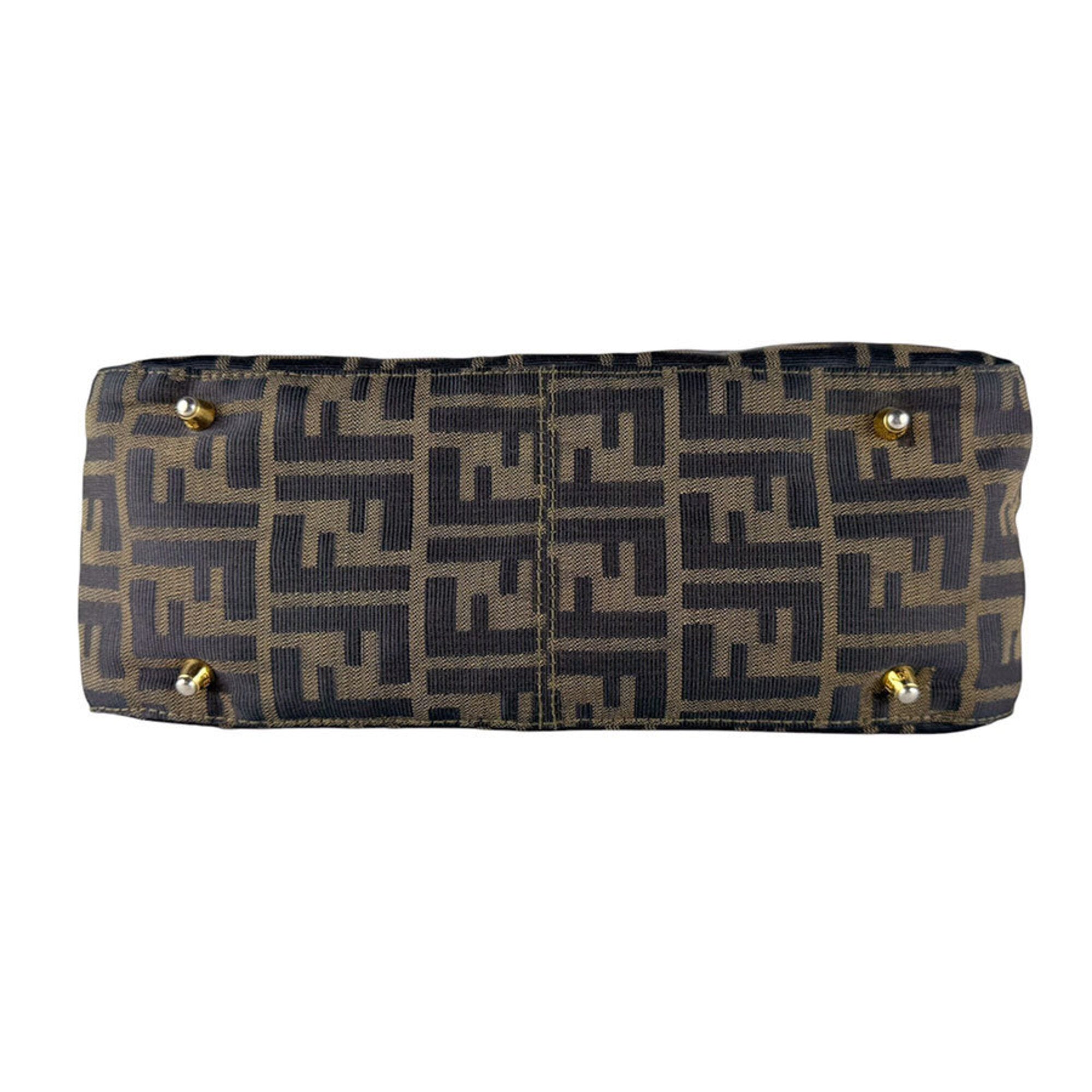 Fendi Brown Nylon Canvas Leather Handbag (Pre-Owned)