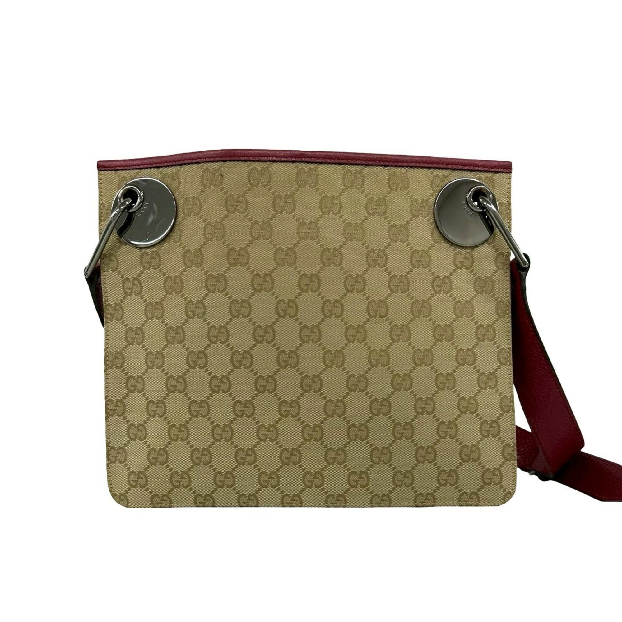 Gucci Beige Bordeaux Canvas Leather Pochette Shoulder Bag (Pre-Owned)