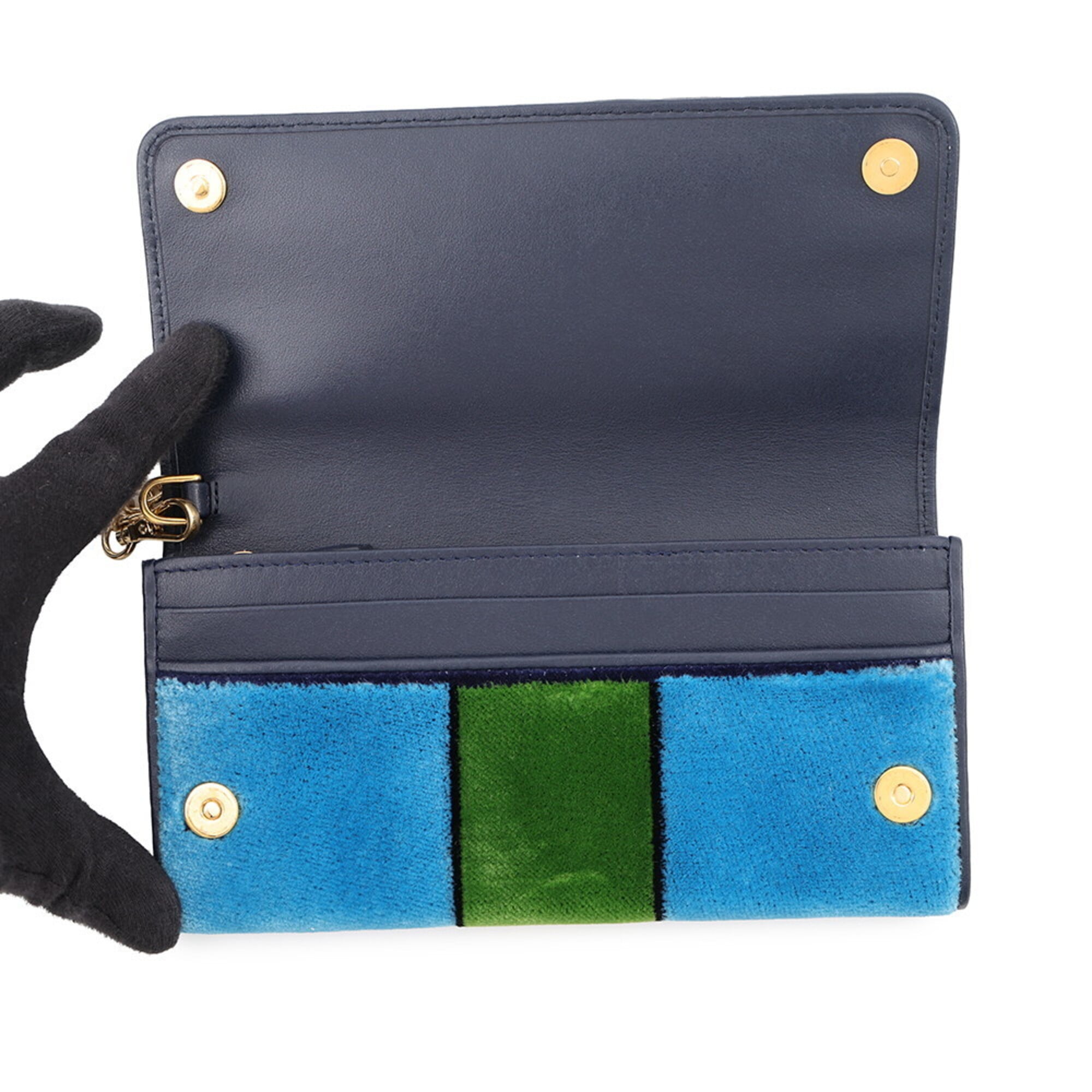 Prada Blue Multi-Color Leather Chain/Shoulder Wallet (Pre-Owned)