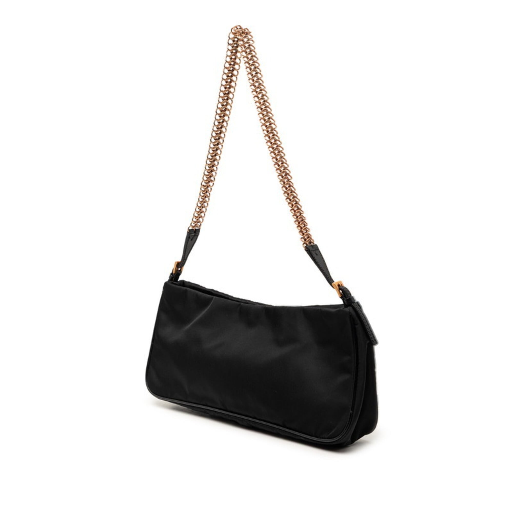 Prada Black Gold Nylon Leather Shoulder Bag (Pre-Owned)