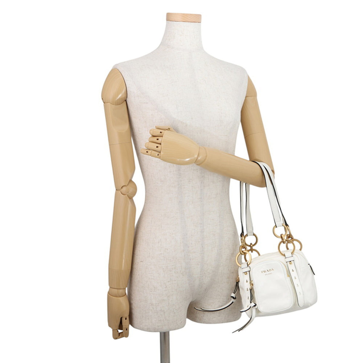 Prada White Leather Handbag Shoulder Bag (Pre-Owned)