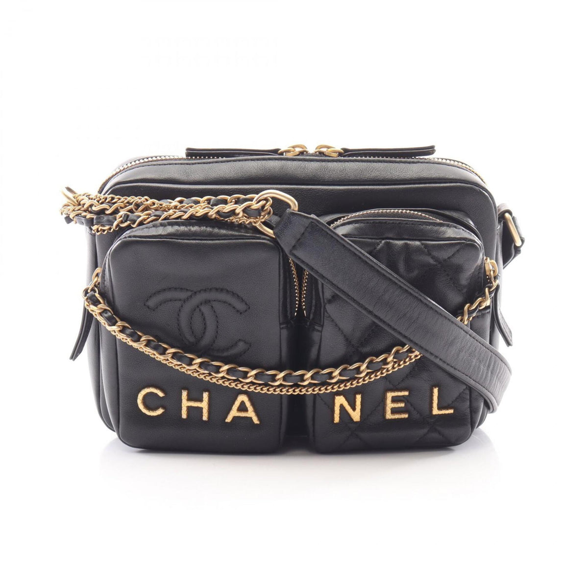 Chanel Black Leather Handbag Shoulder Bag (Pre-Owned)