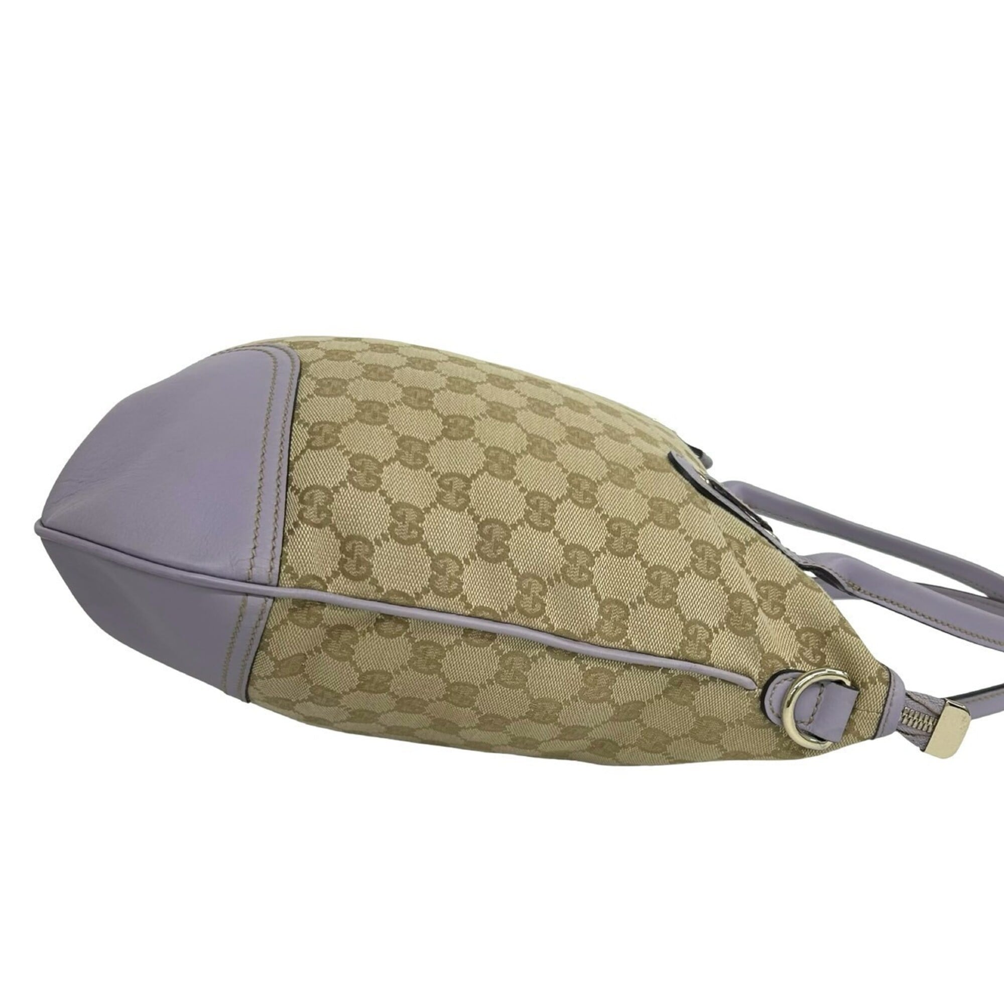 Gucci Brown Purple Canvas Leather Shoulder Bag Tote Bag (Pre-Owned)