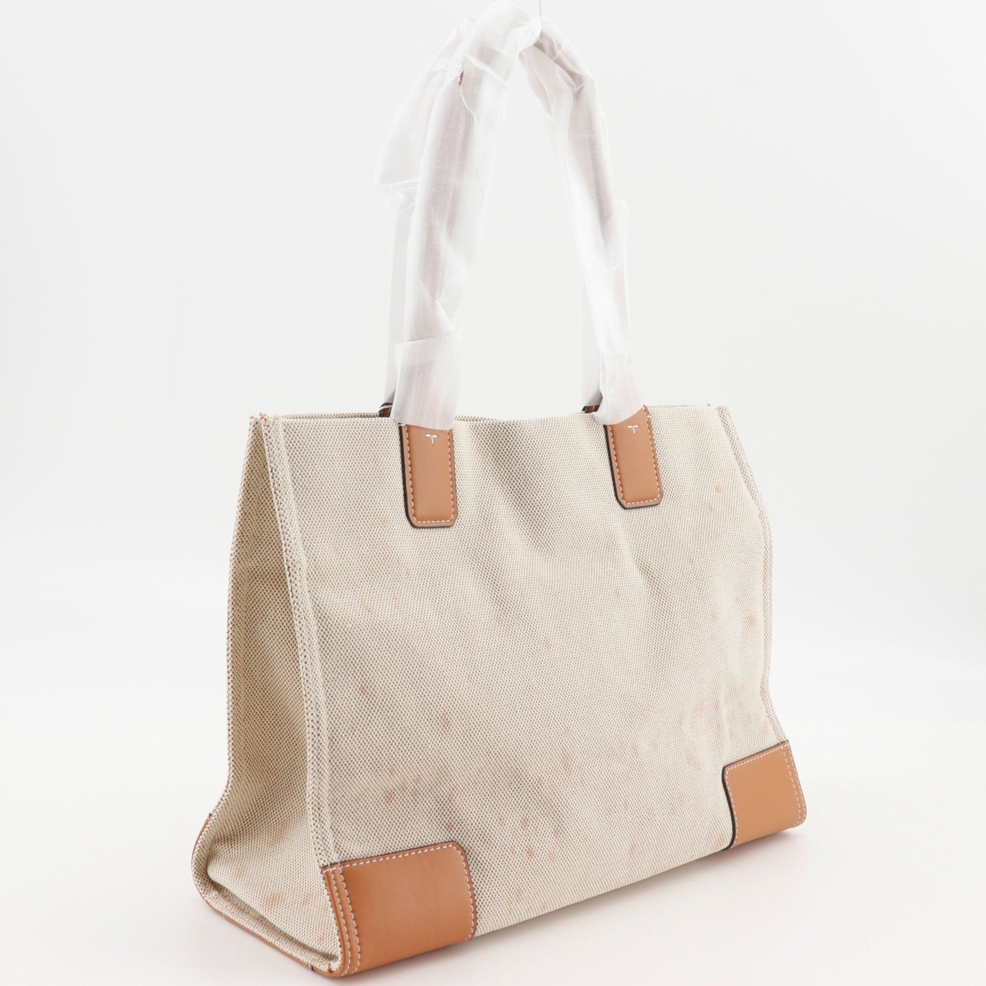 Tory Burch Beige Canvas Leather Tote Bag (Pre-Owned)