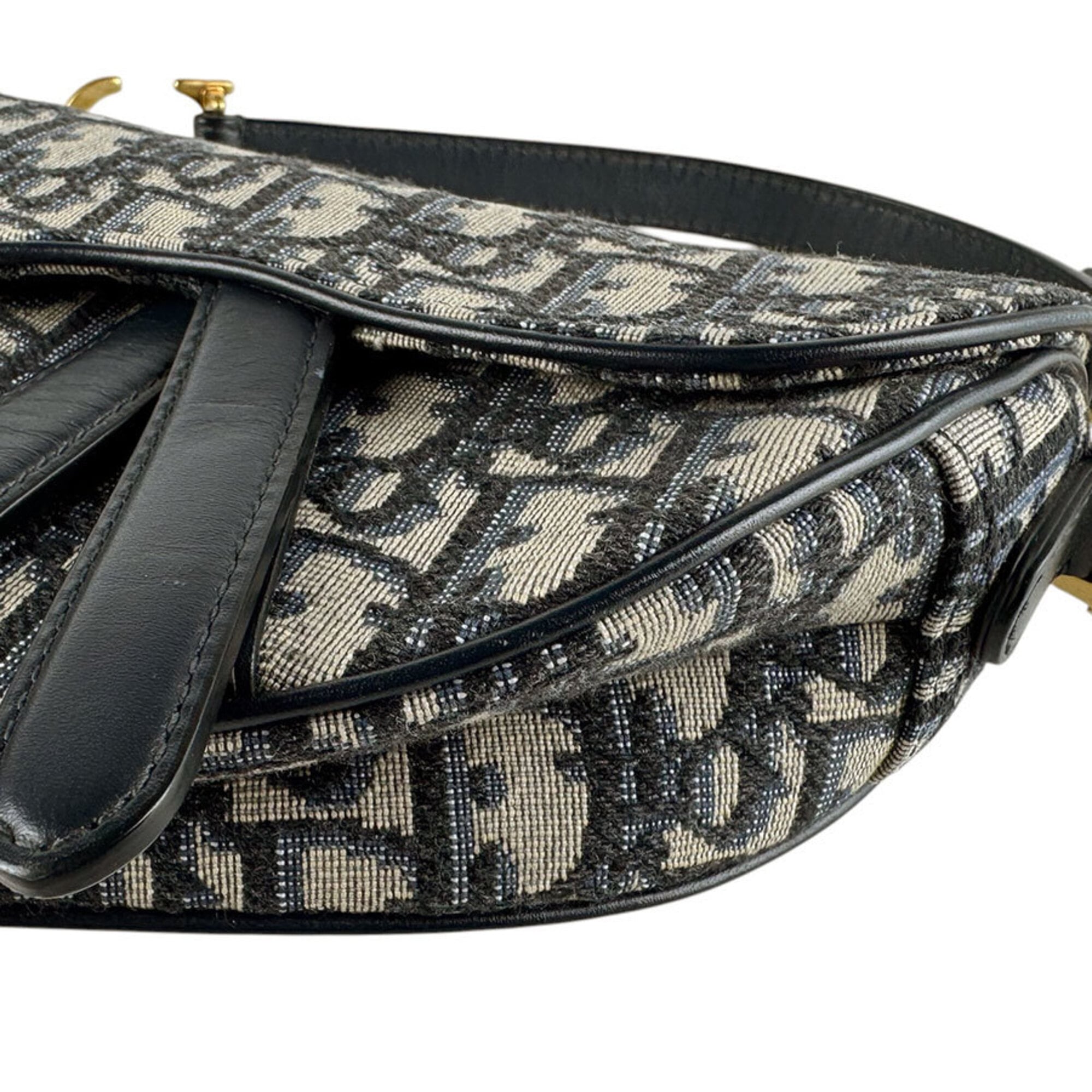 Christian Dior Navy Canvas Leather Handbag Saddle Bag (Pre-Owned)