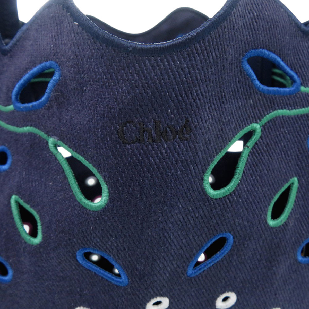 Chloé Green Navy Pink Linen Pouch Tote Bag (Pre-Owned)