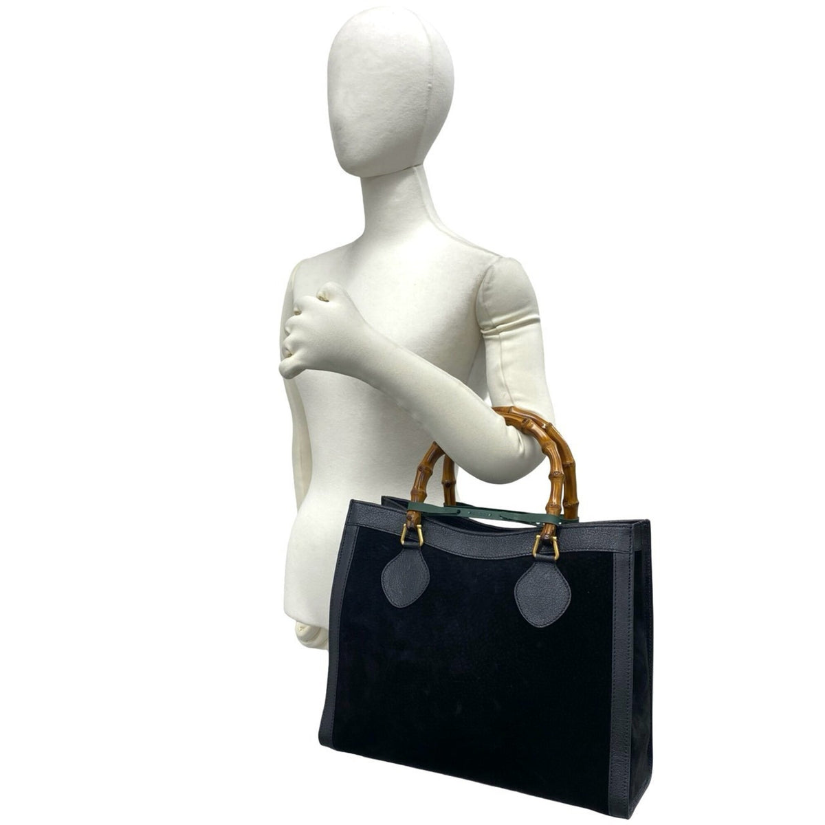 Gucci Black Suede Leather Handbag Tote Bag (Pre-Owned)