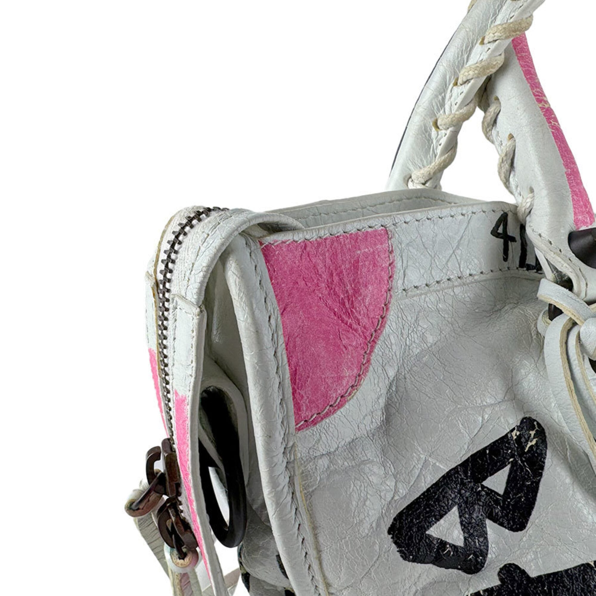 Balenciaga Black Pink White Leather Handbag (Pre-Owned)