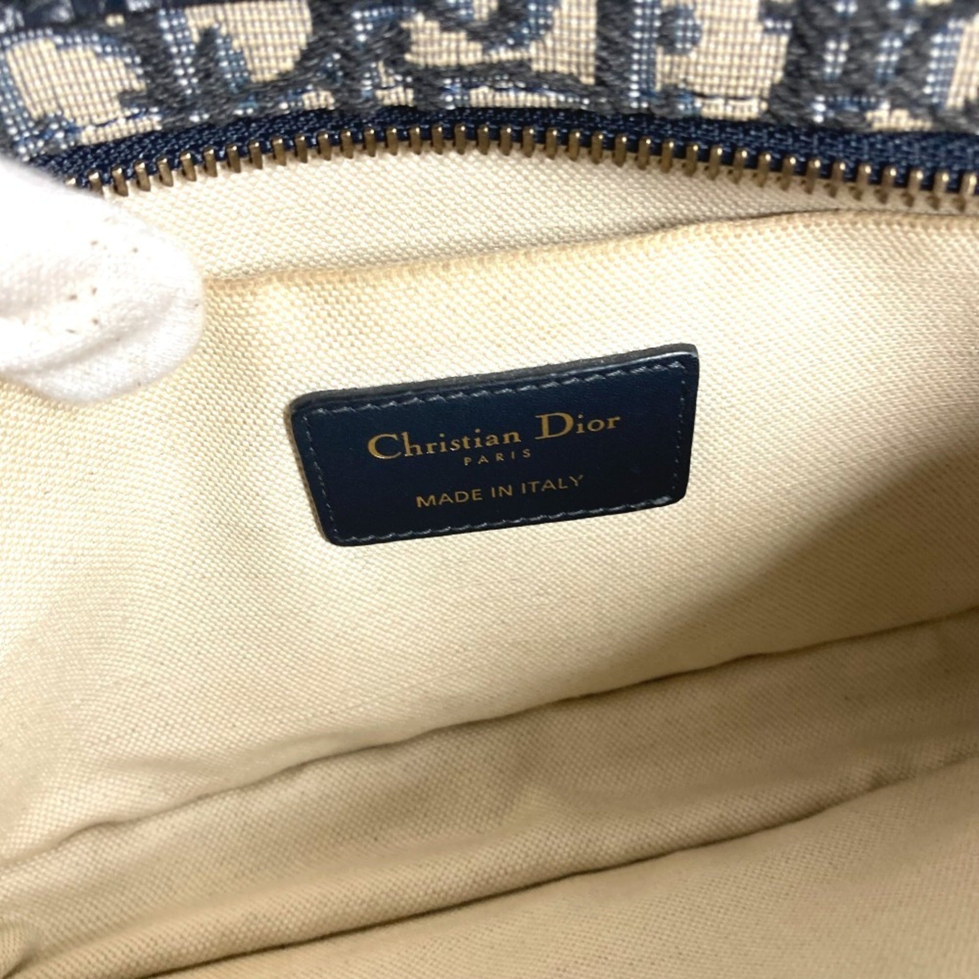 Christian Dior Navy Leather Canvas Clutch Bag Handbag Pouch (Pre-Owned)