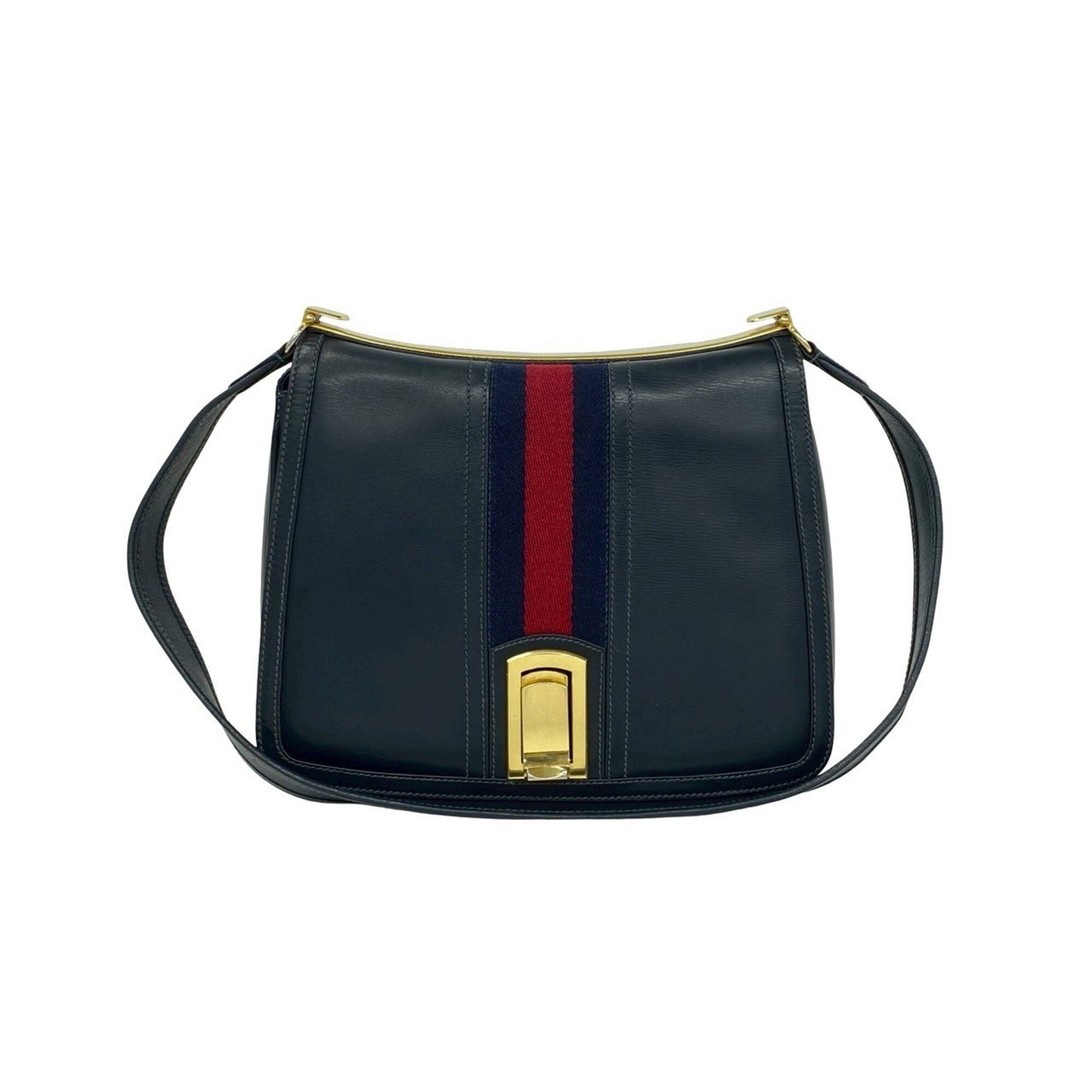 Gucci Navy Red Color Leather Pochette Shoulder Bag (Pre-Owned)