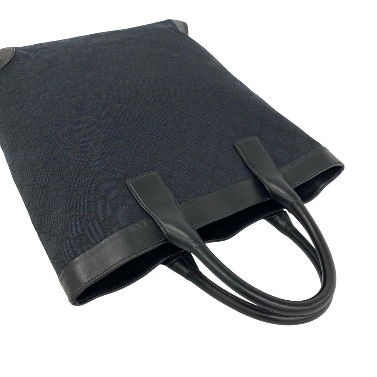 Gucci Black Leather Canvas Handbag Tote Bag (Pre-Owned)