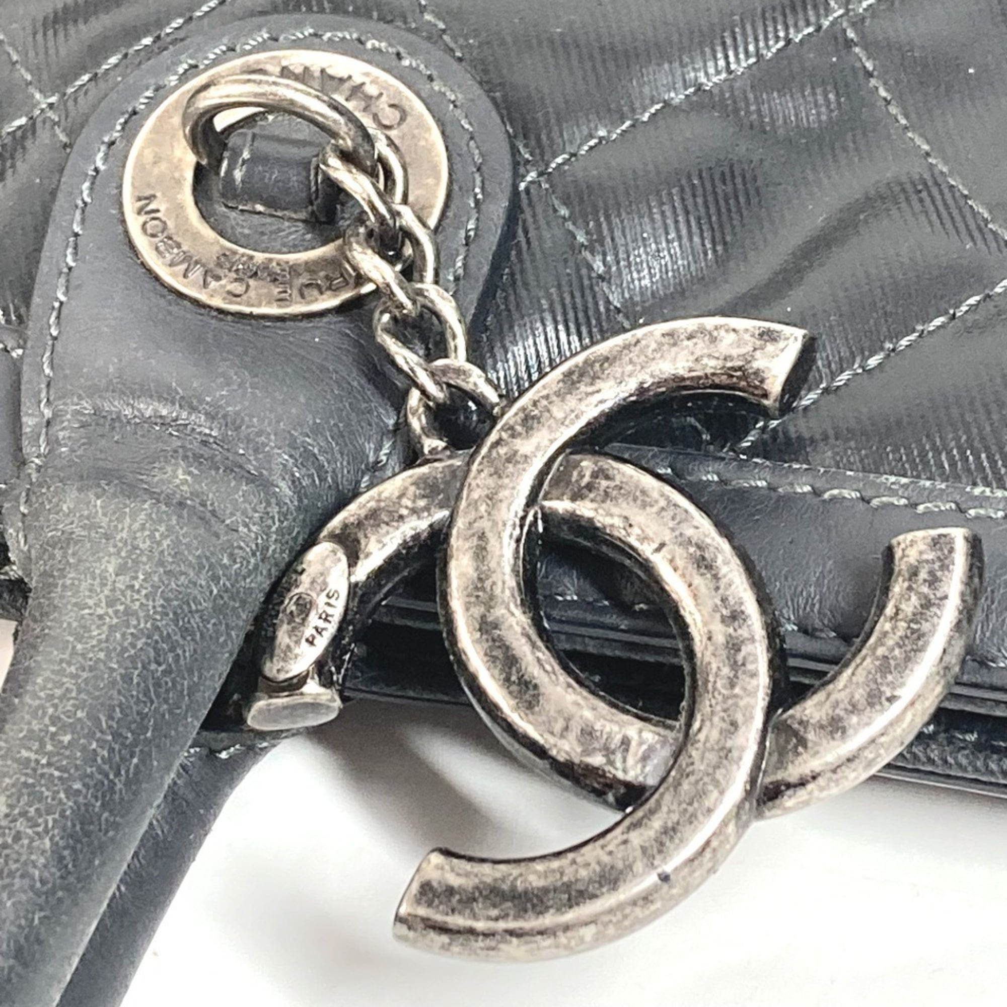 Chanel Matelasse Black Coated Canvas Leather Boston Bag Shoulder Bag Tote Bag (Pre-Owned)