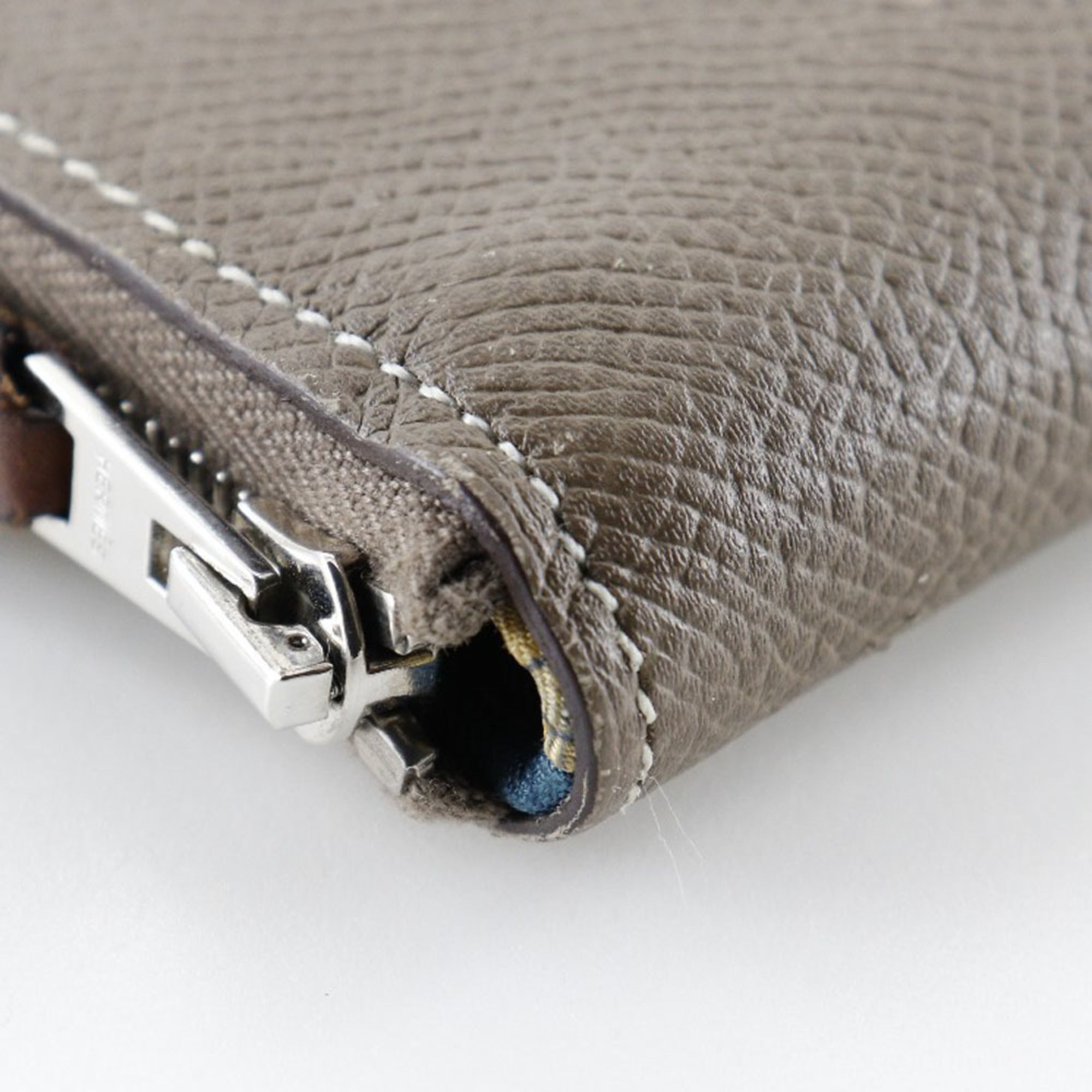 Hermes Etoupe Gray Epsom Leather Silk Long Bill Wallet (Bi-Fold) (Pre-Owned)